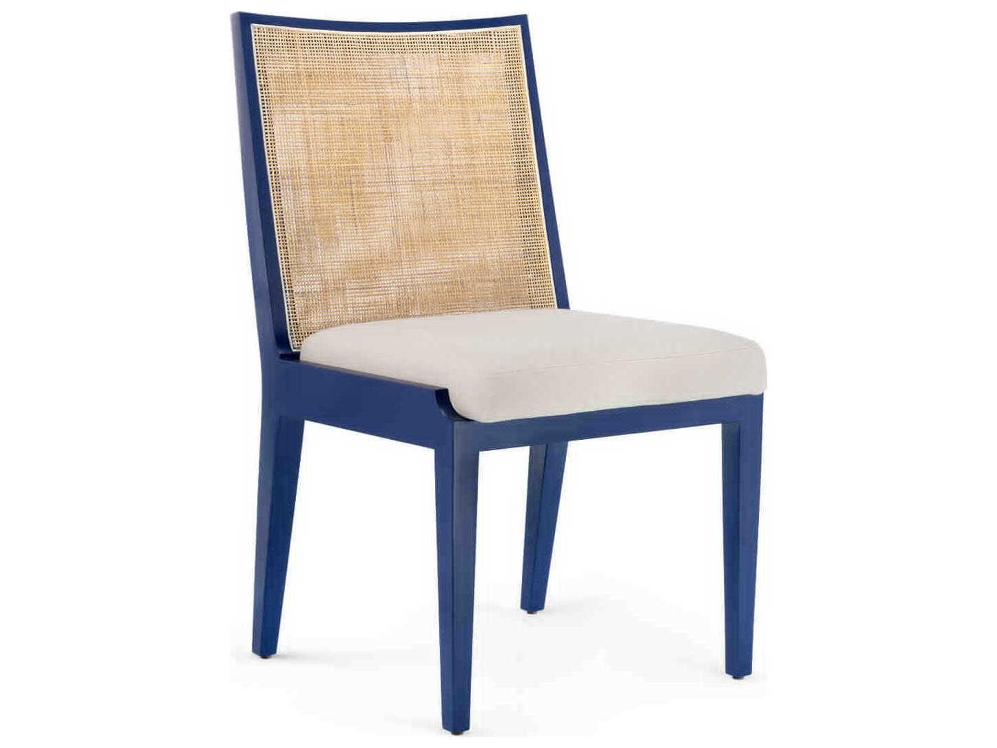Mahogany Wood Blue Upholstered Side Dining Chair