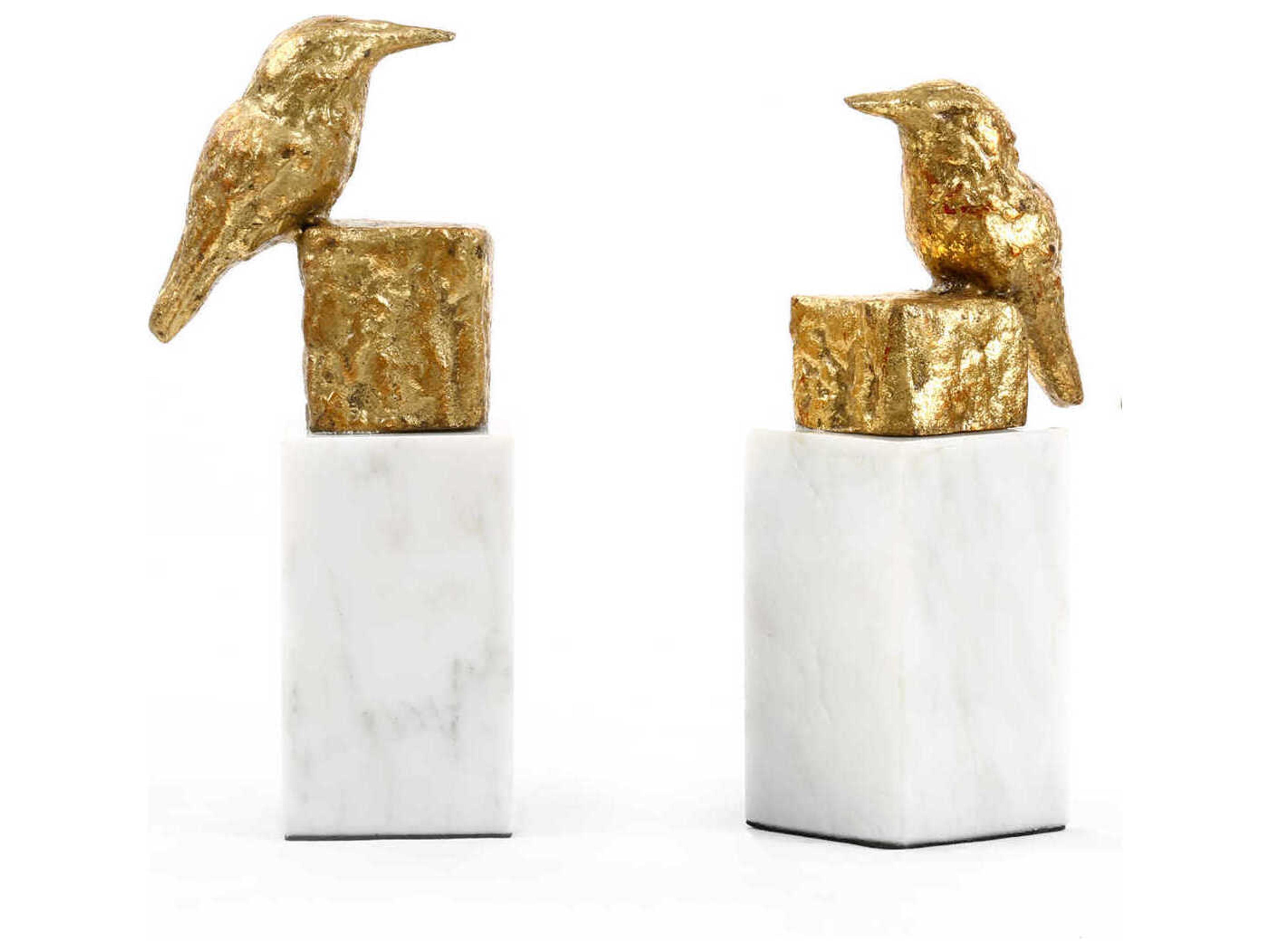 Villa & House Gold Leaf Finch Sculpture Set of 2