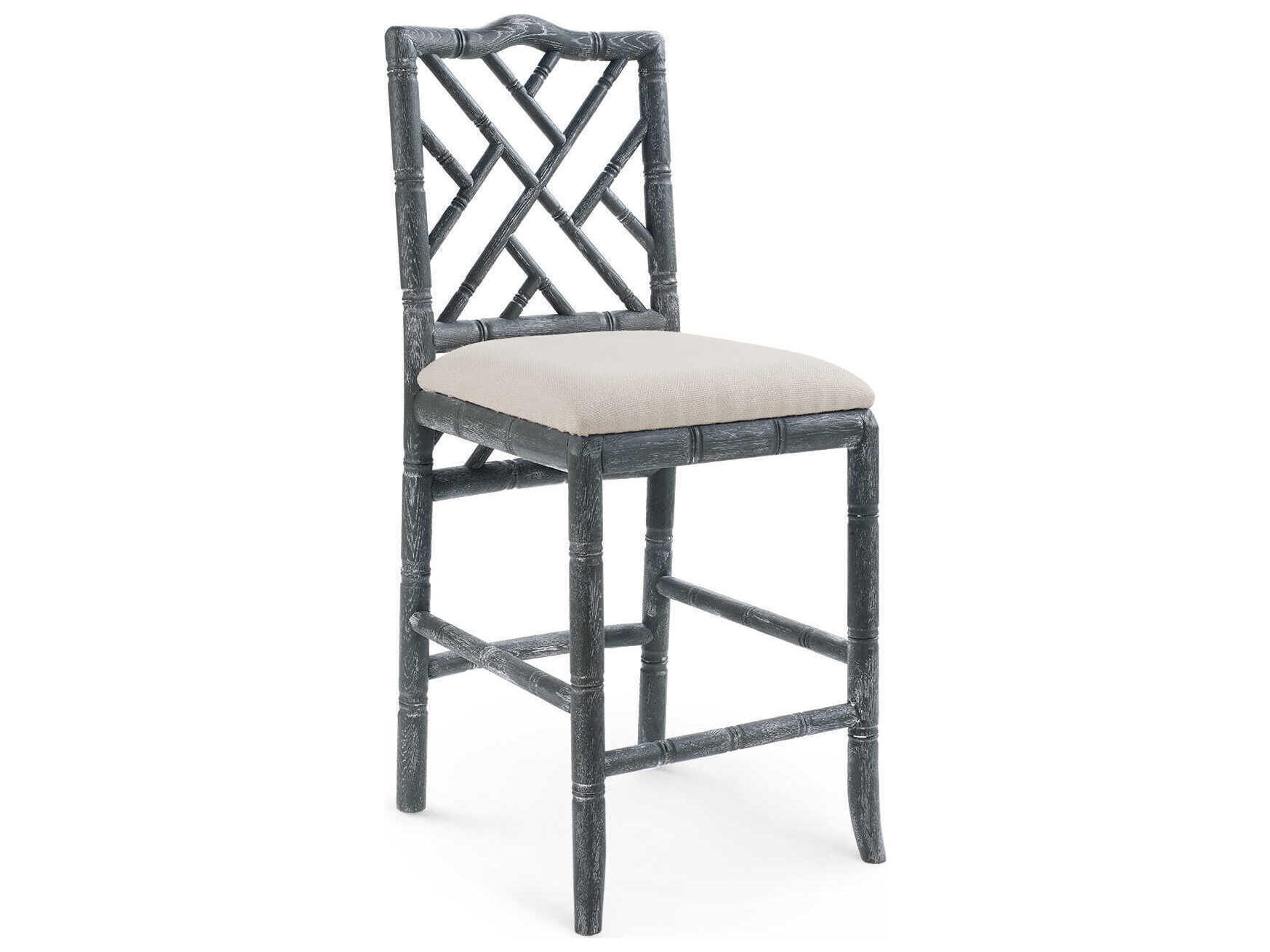 Upholstered Oak Wood Gray Counter Stool
