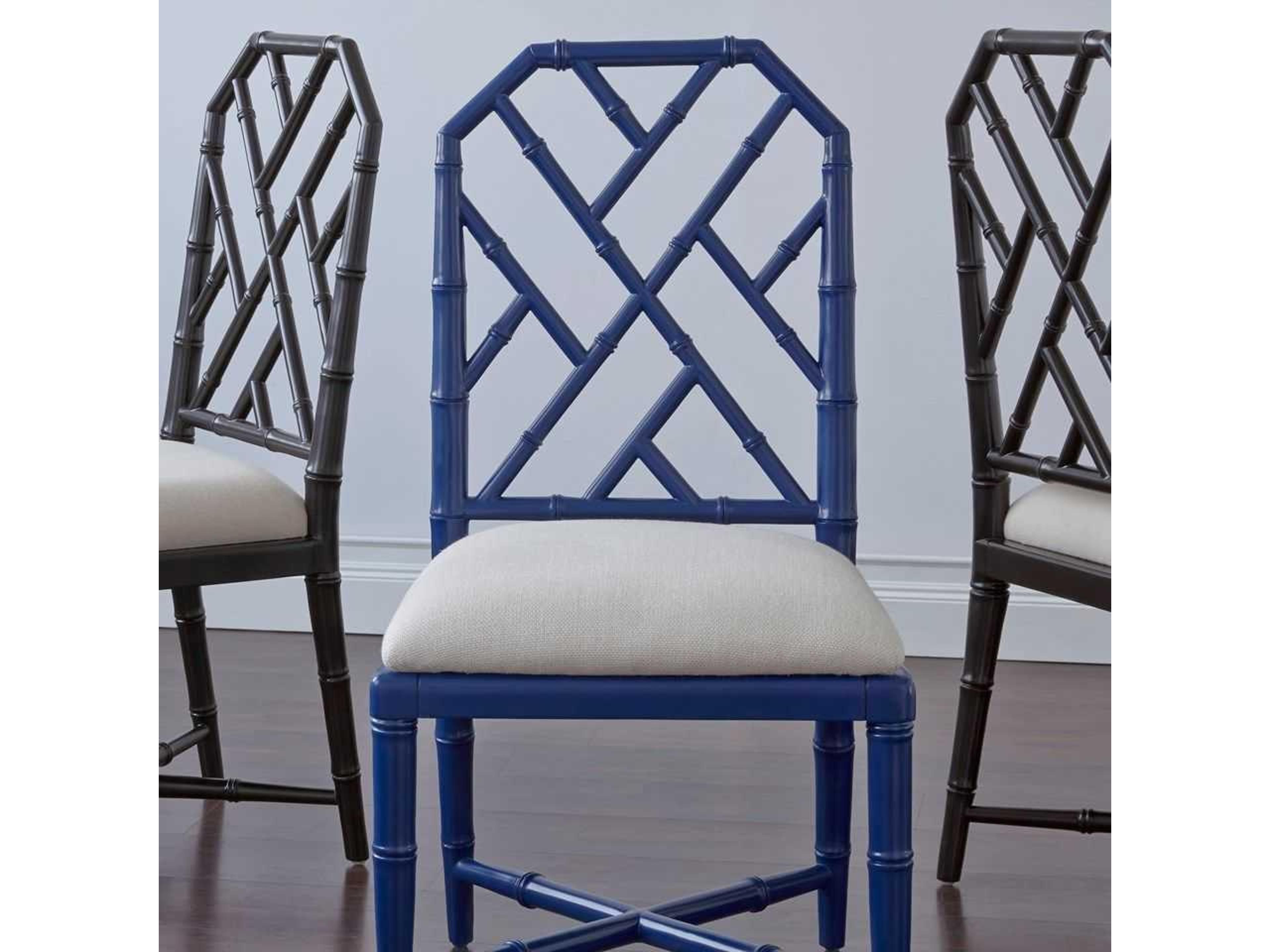 Villa & House Jardin Mahogany Wood Blue Upholstered Side Dining Chair