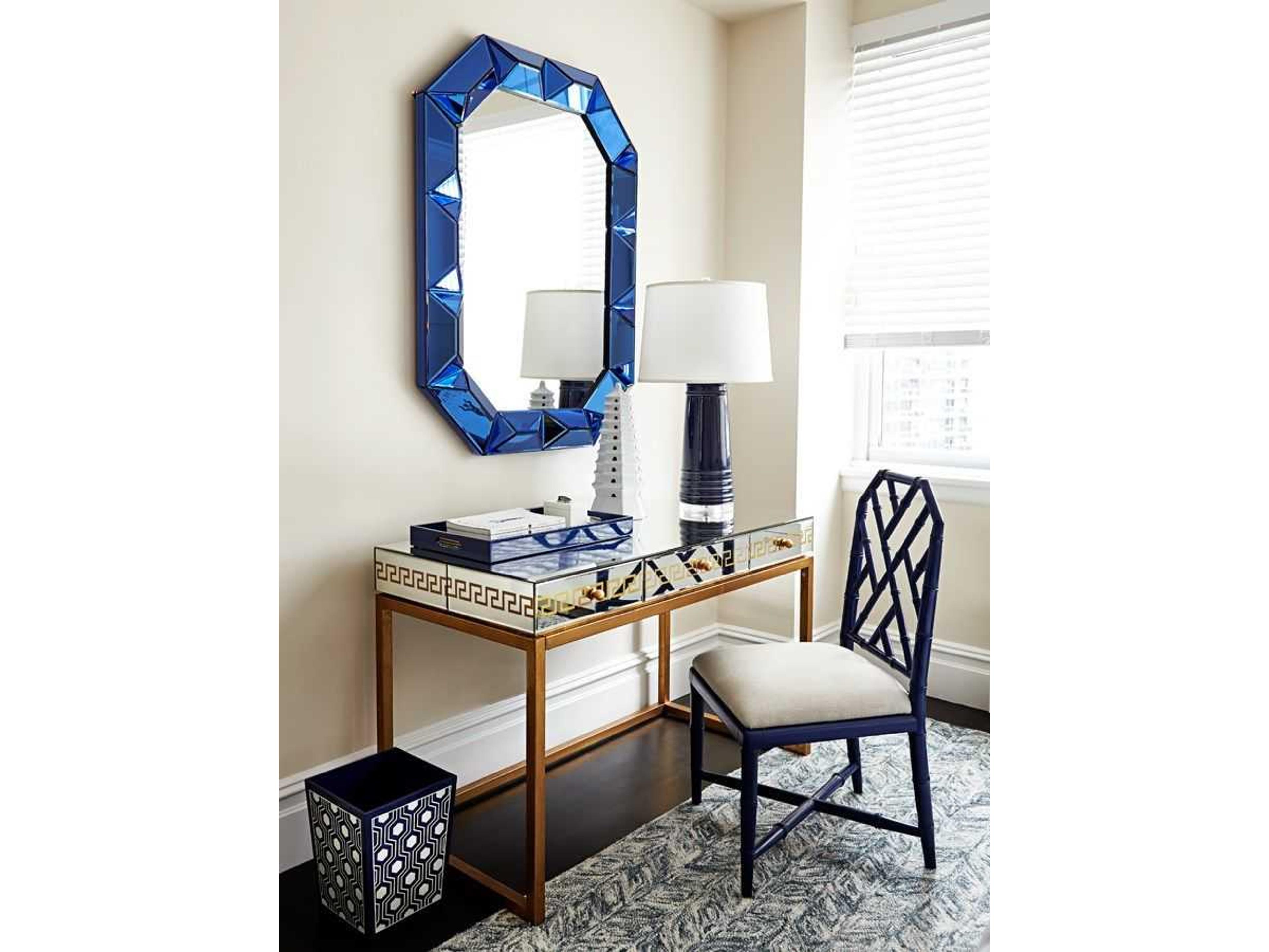 Villa & House Jardin Mahogany Wood Blue Upholstered Side Dining Chair