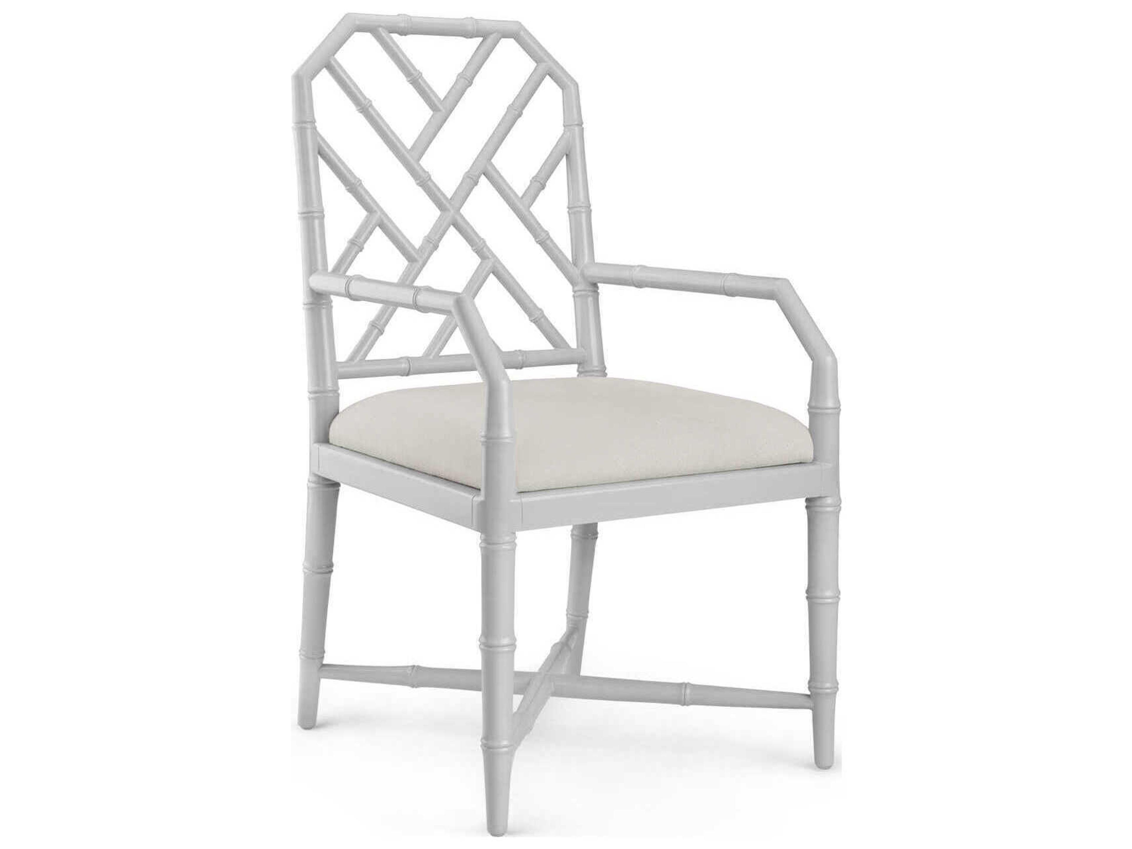 Mahogany Wood Gray Upholstered Arm Dining Chair