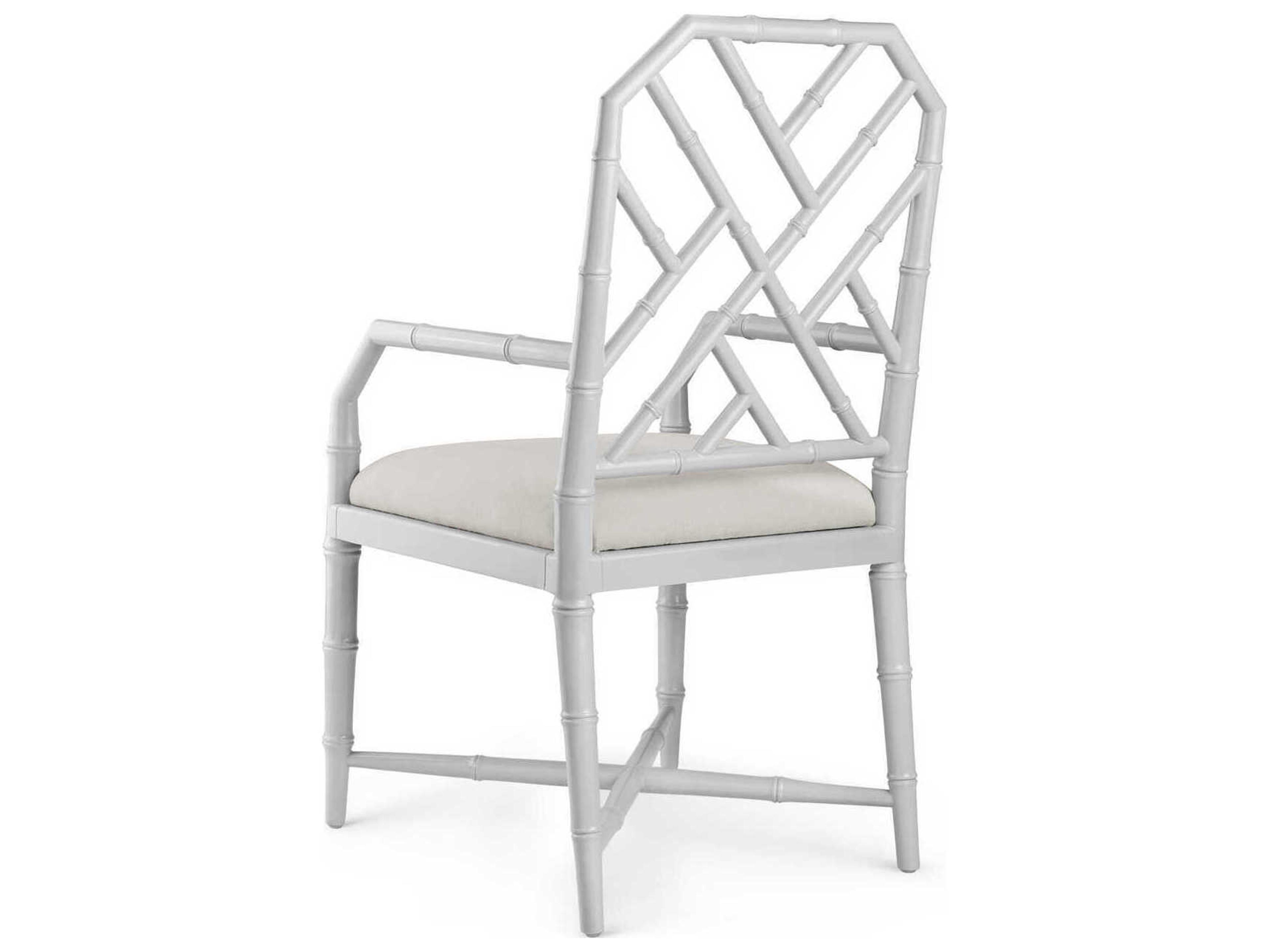 Villa & House Mahogany Wood Gray Upholstered Arm Dining Chair