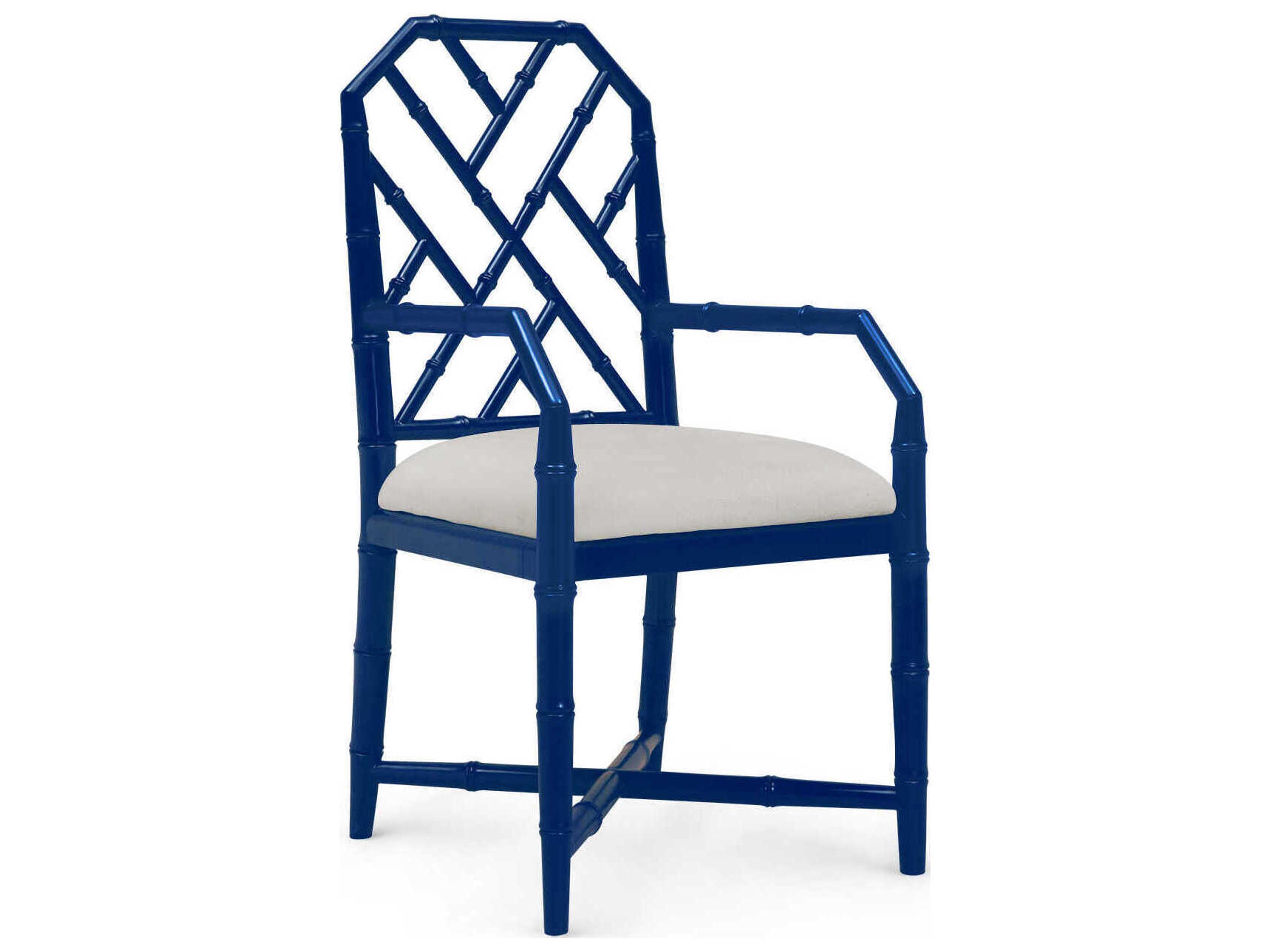 Villa & House Mahogany Wood Blue Upholstered Arm Dining Chair