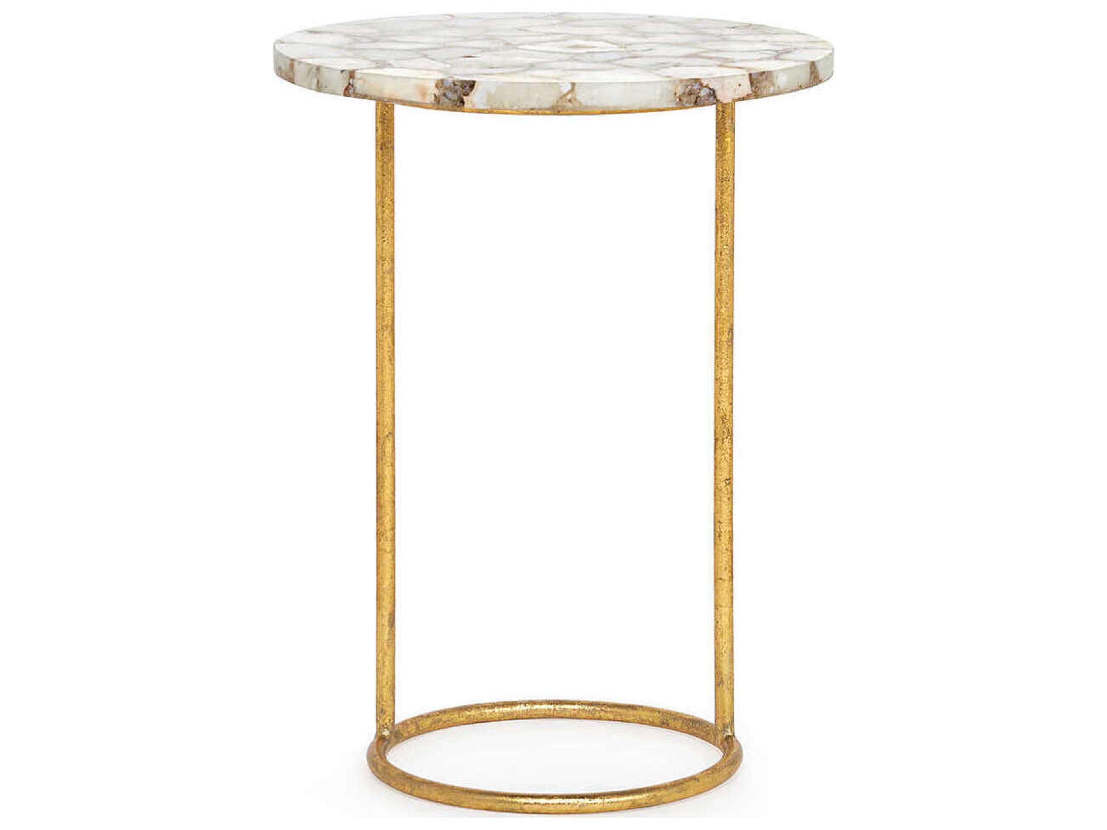 Villa & House Round Marble Natural Gold Leaf End Table