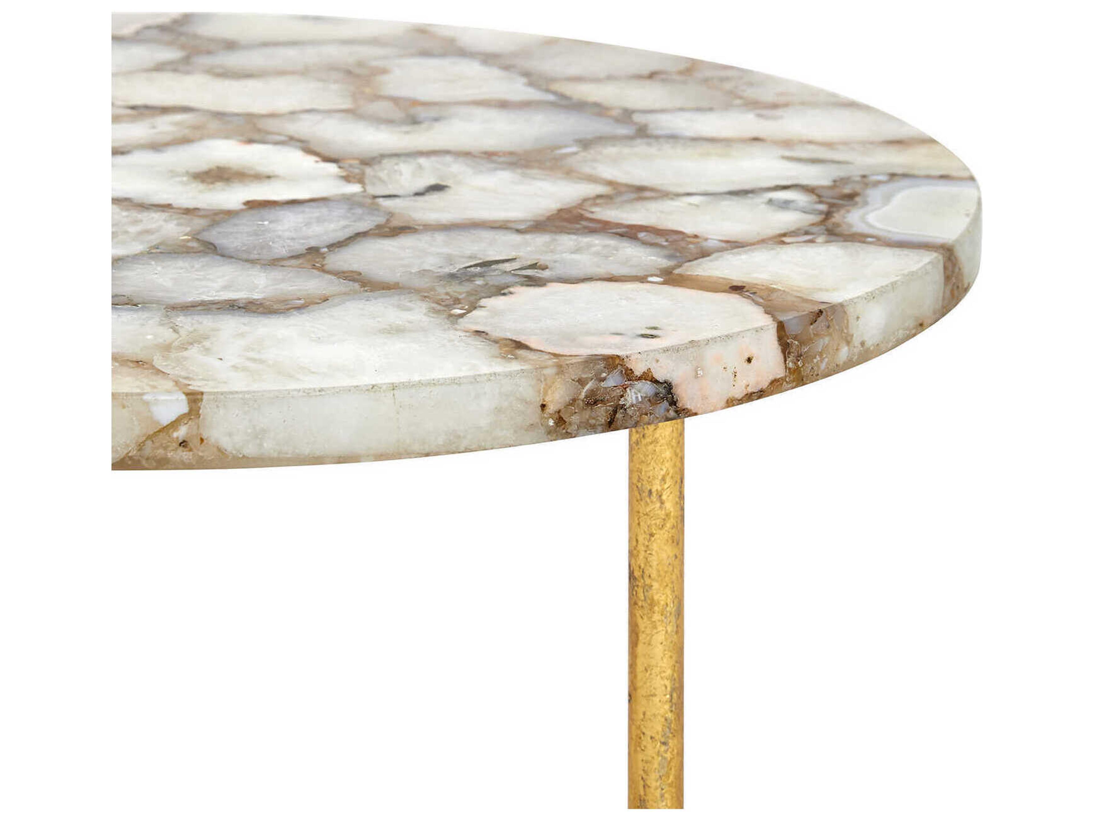 Villa & House Round Marble Natural Gold Leaf End Table
