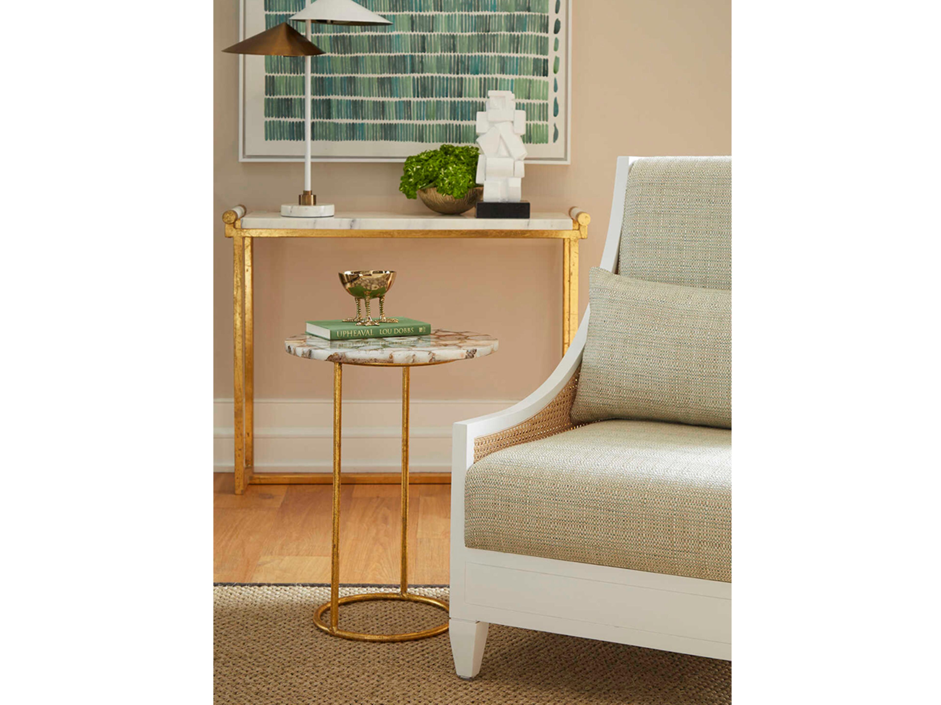 Villa & House Round Marble Natural Gold Leaf End Table