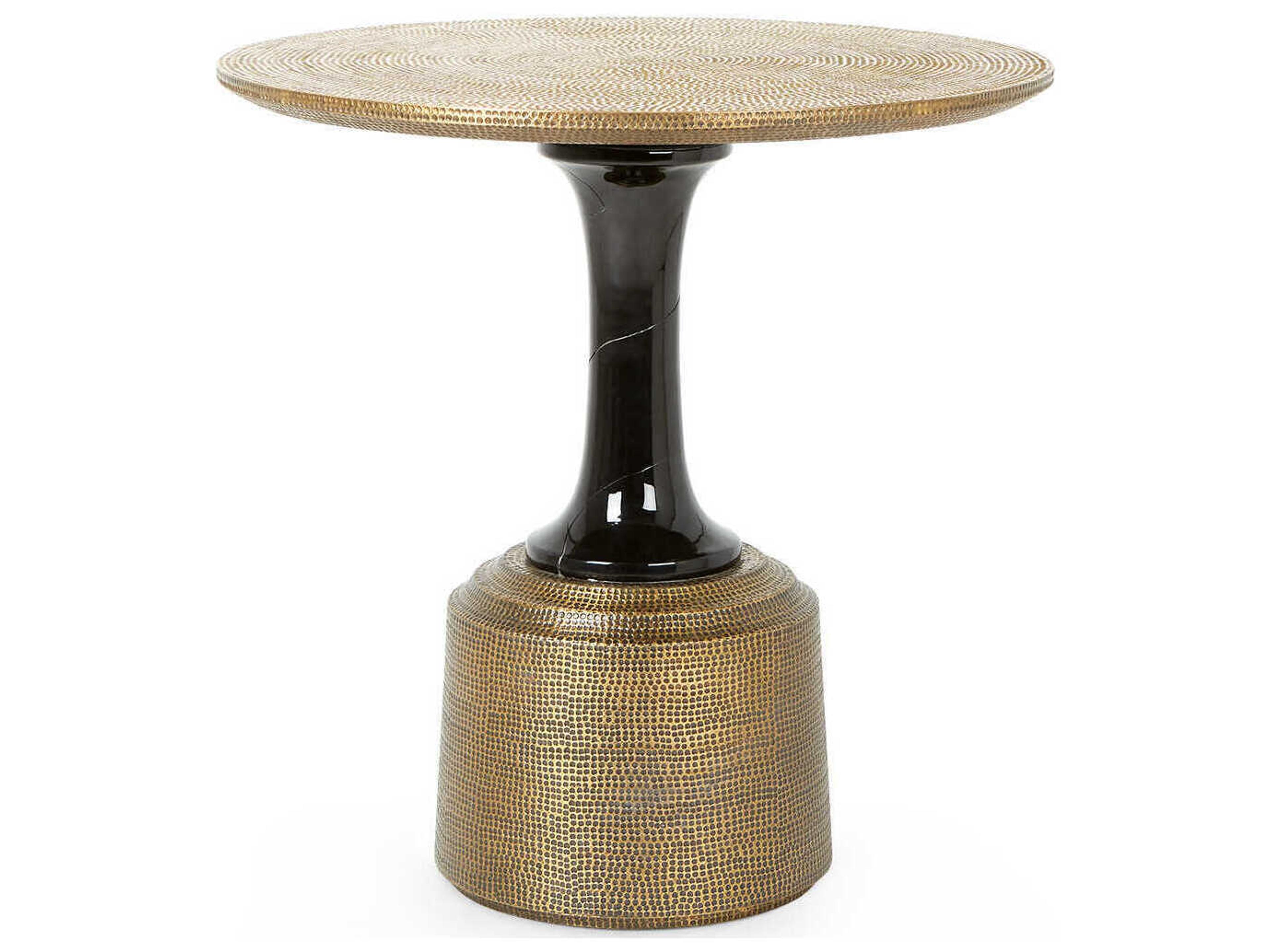 Round Metal Antique Brass End Table