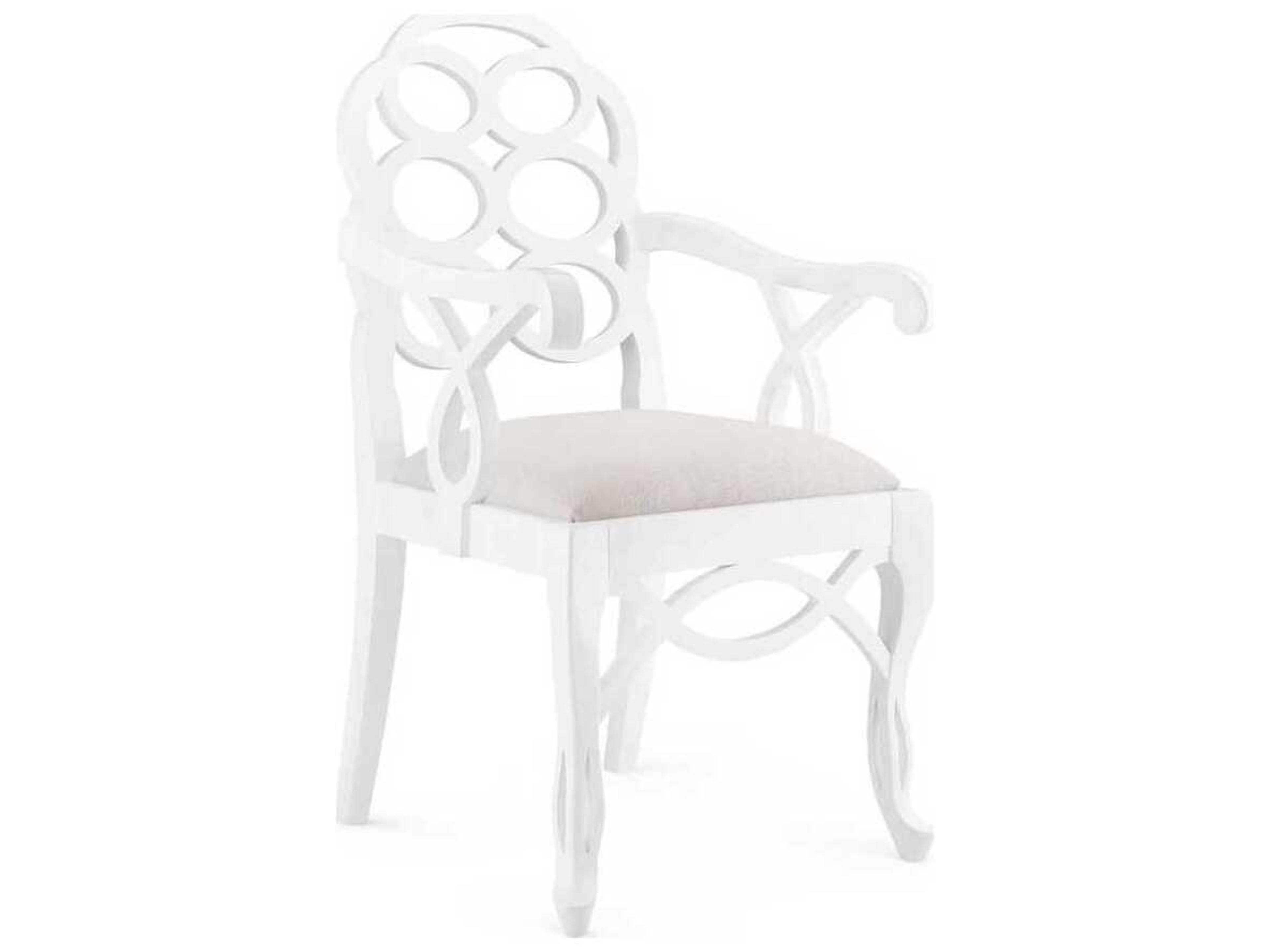 Villa & House Mahogany Wood White Upholstered Arm Dining Chair