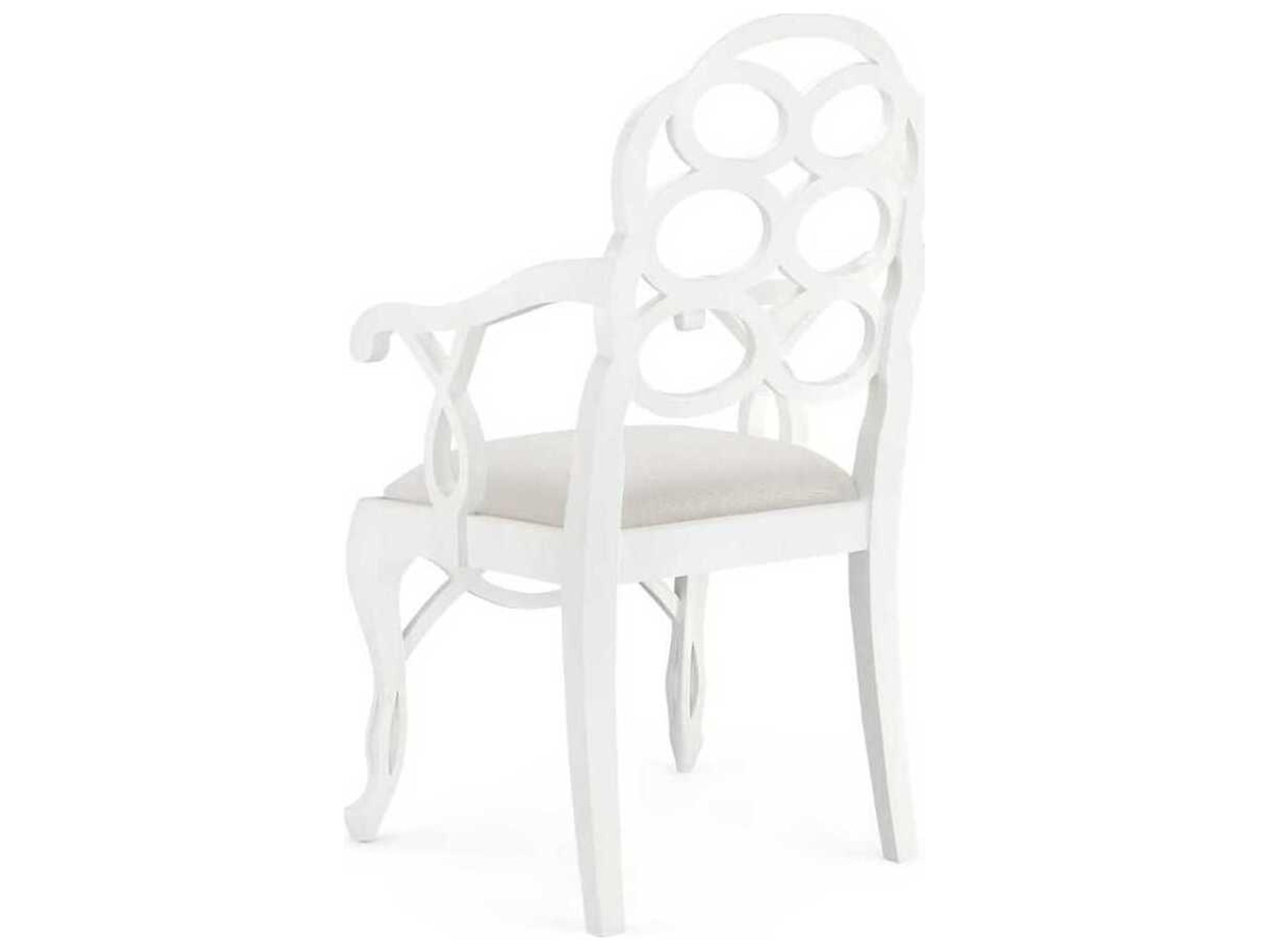 Villa & House Mahogany Wood White Upholstered Arm Dining Chair