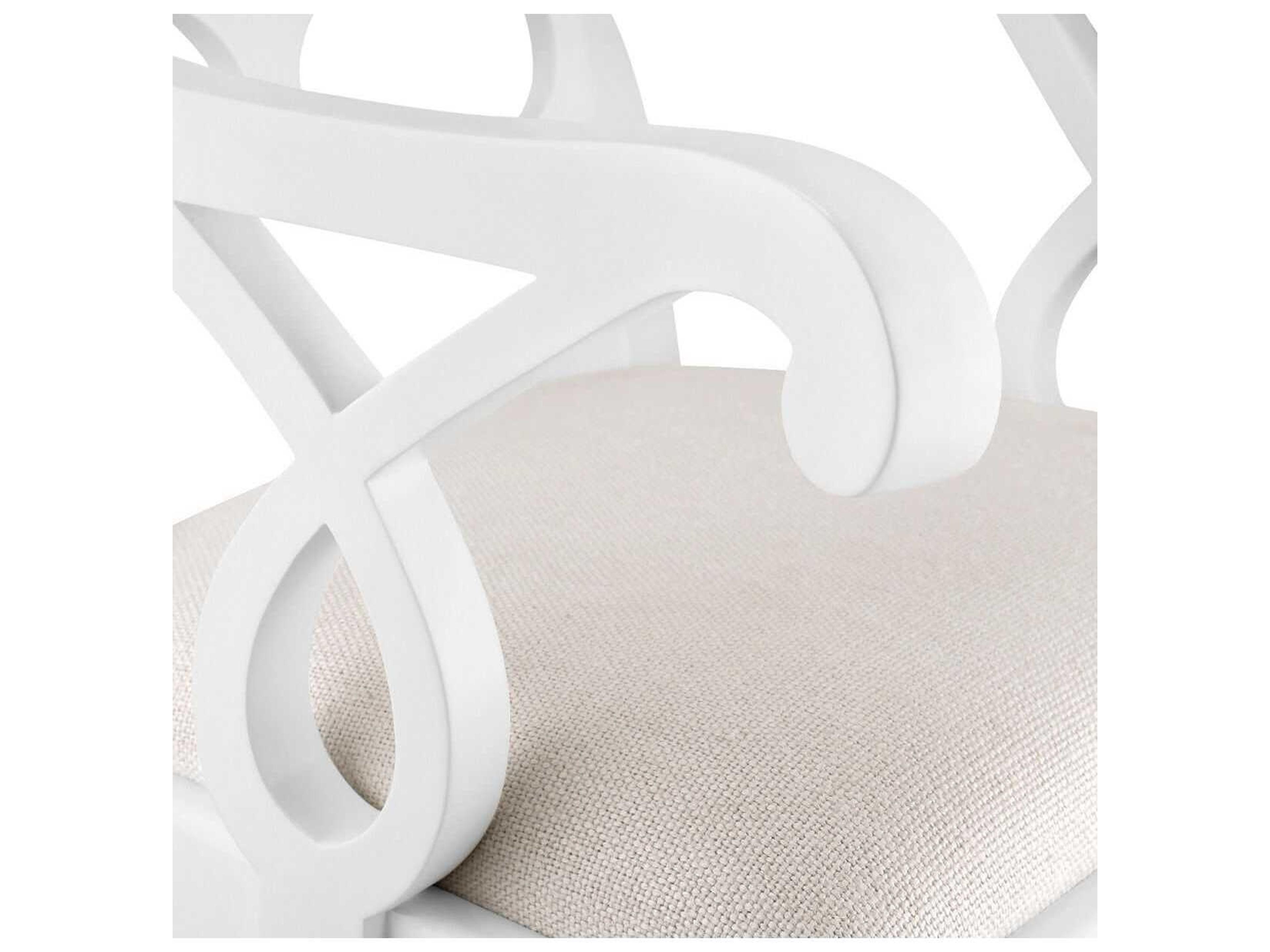 Villa & House Mahogany Wood White Upholstered Arm Dining Chair