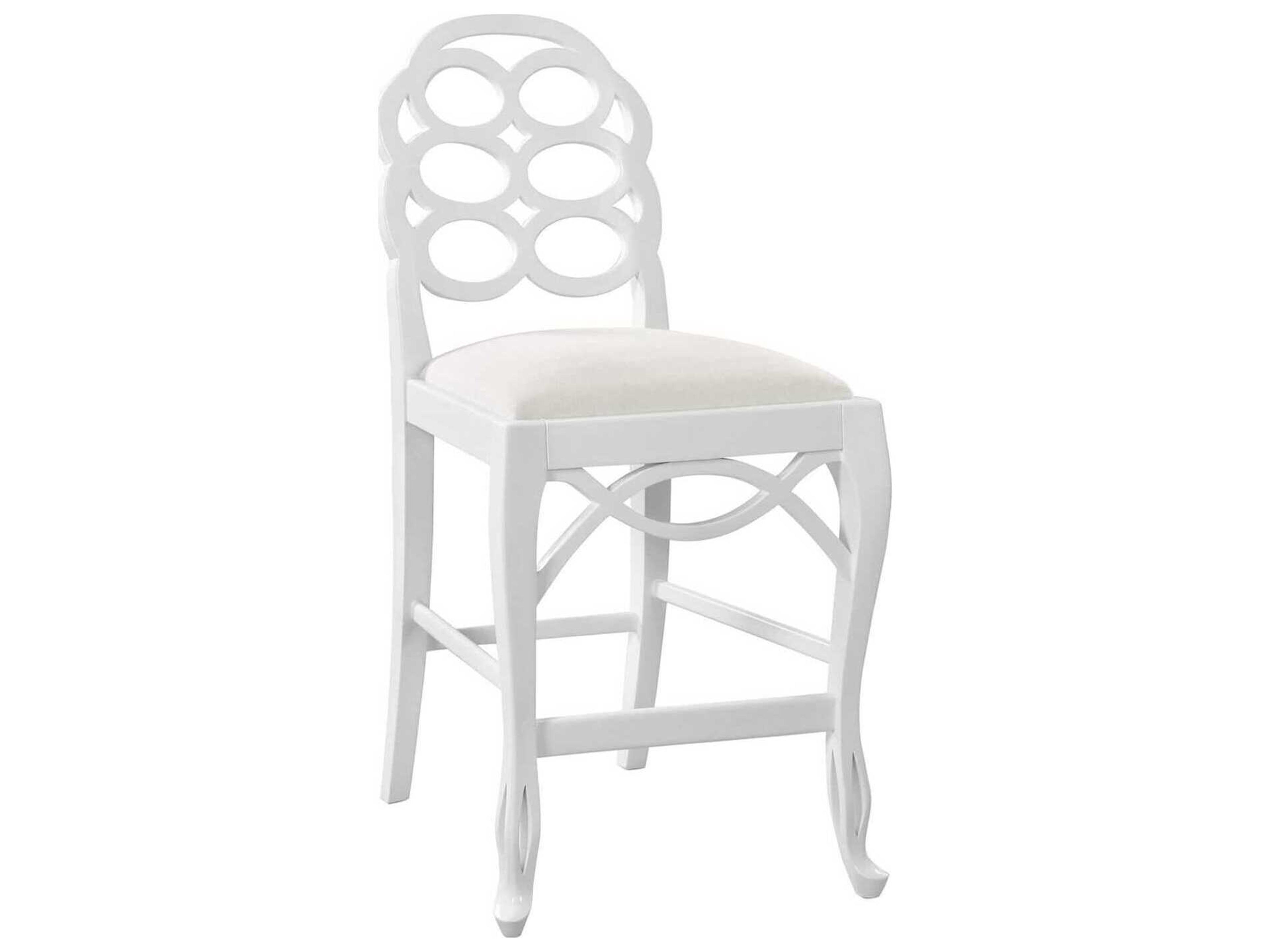 Upholstered Mahogany Wood Eggshell White Counter Stool