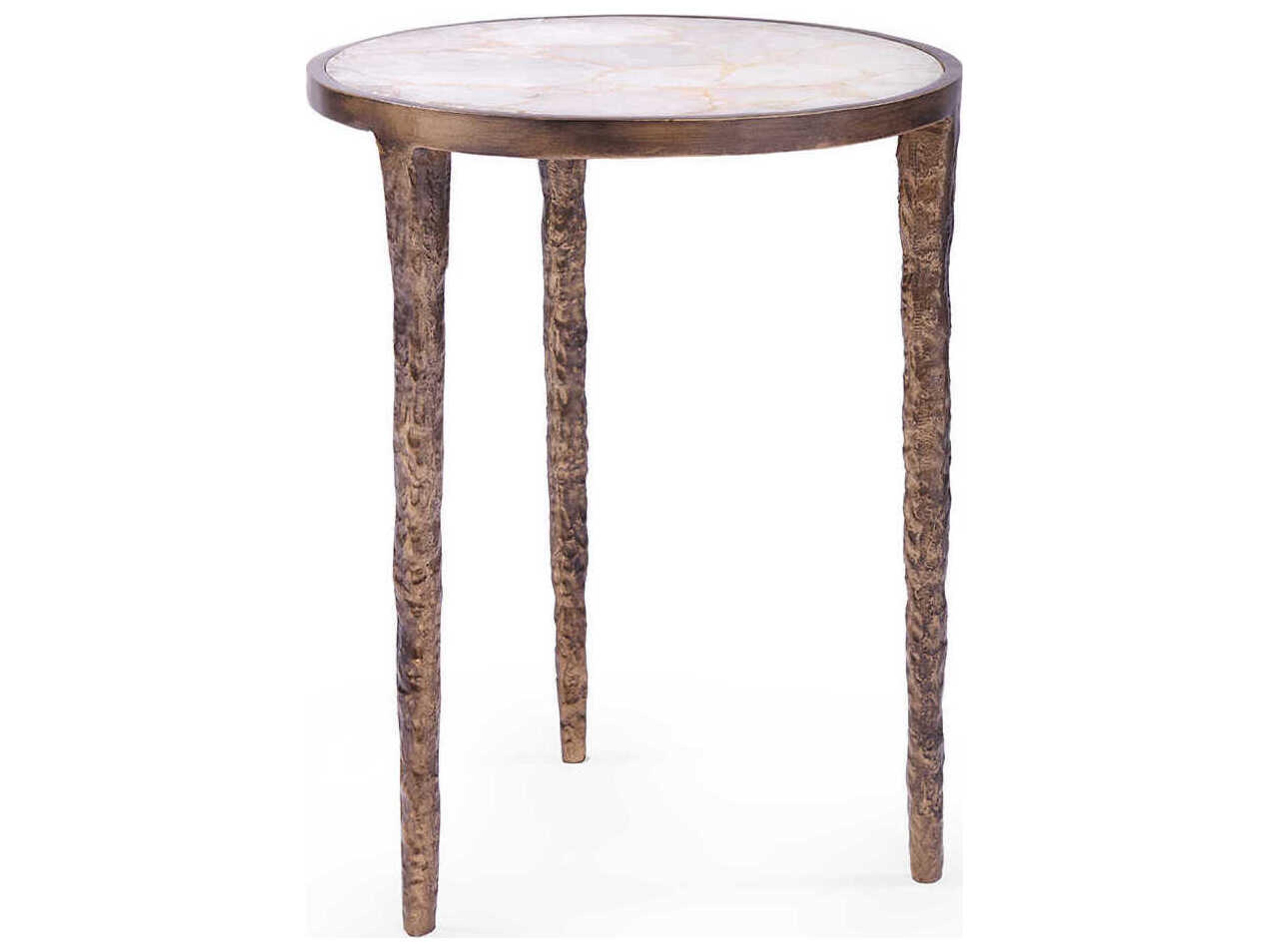 Round Stone Antique Brass End Table