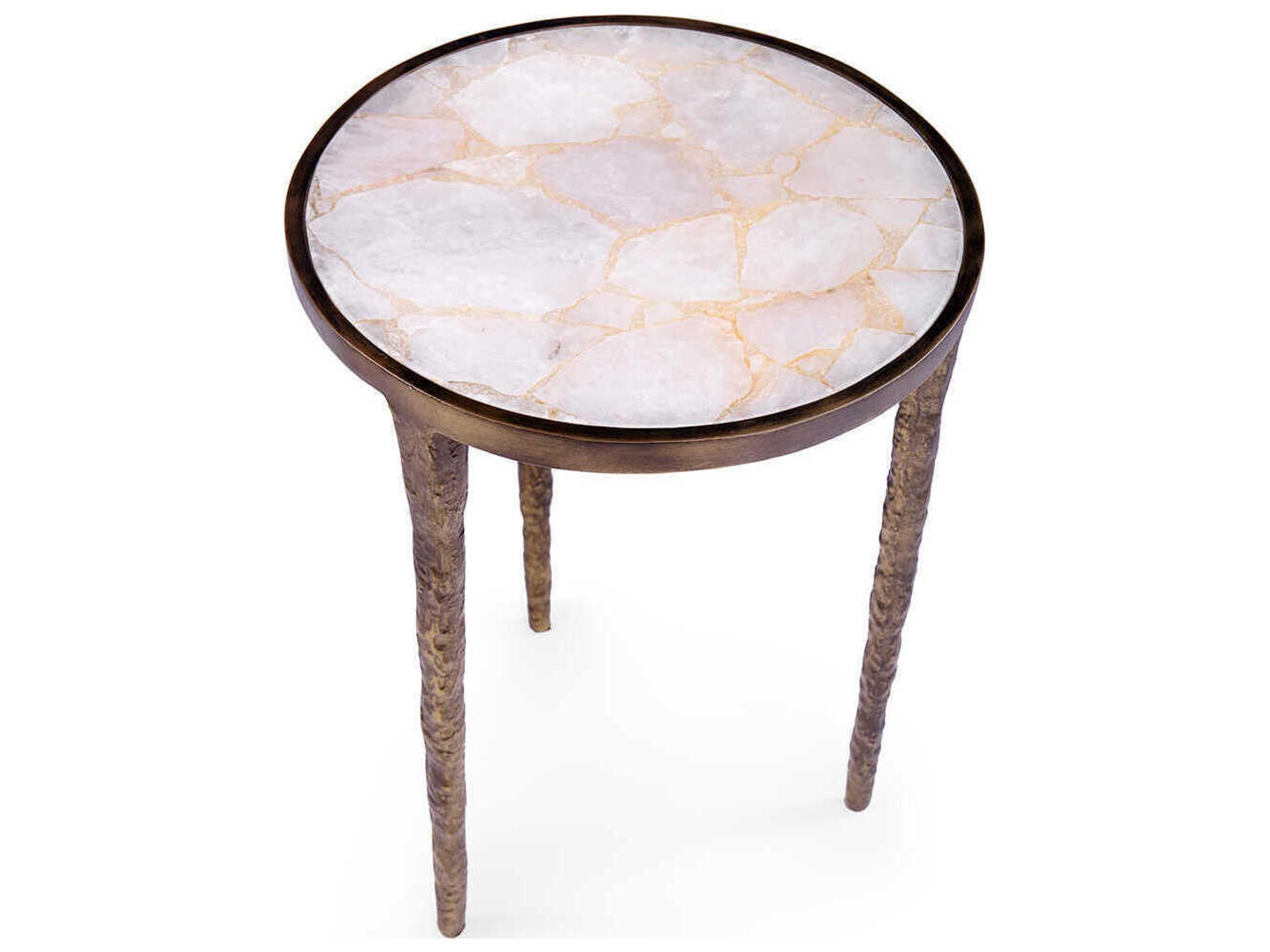 Villa & House Round Stone Antique Brass End Table