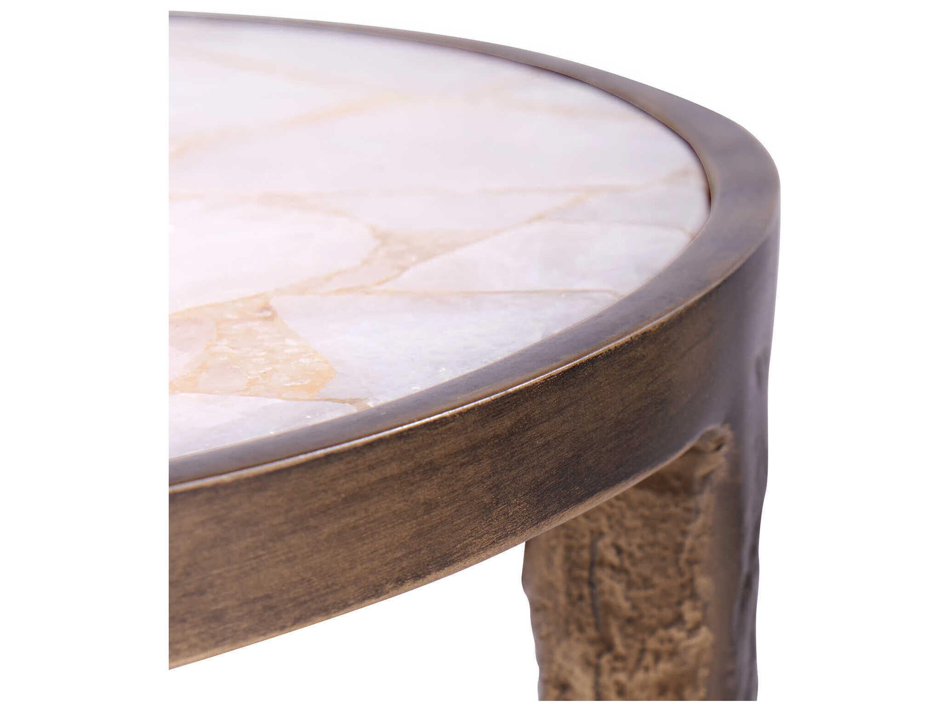 Villa & House Round Stone Antique Brass End Table