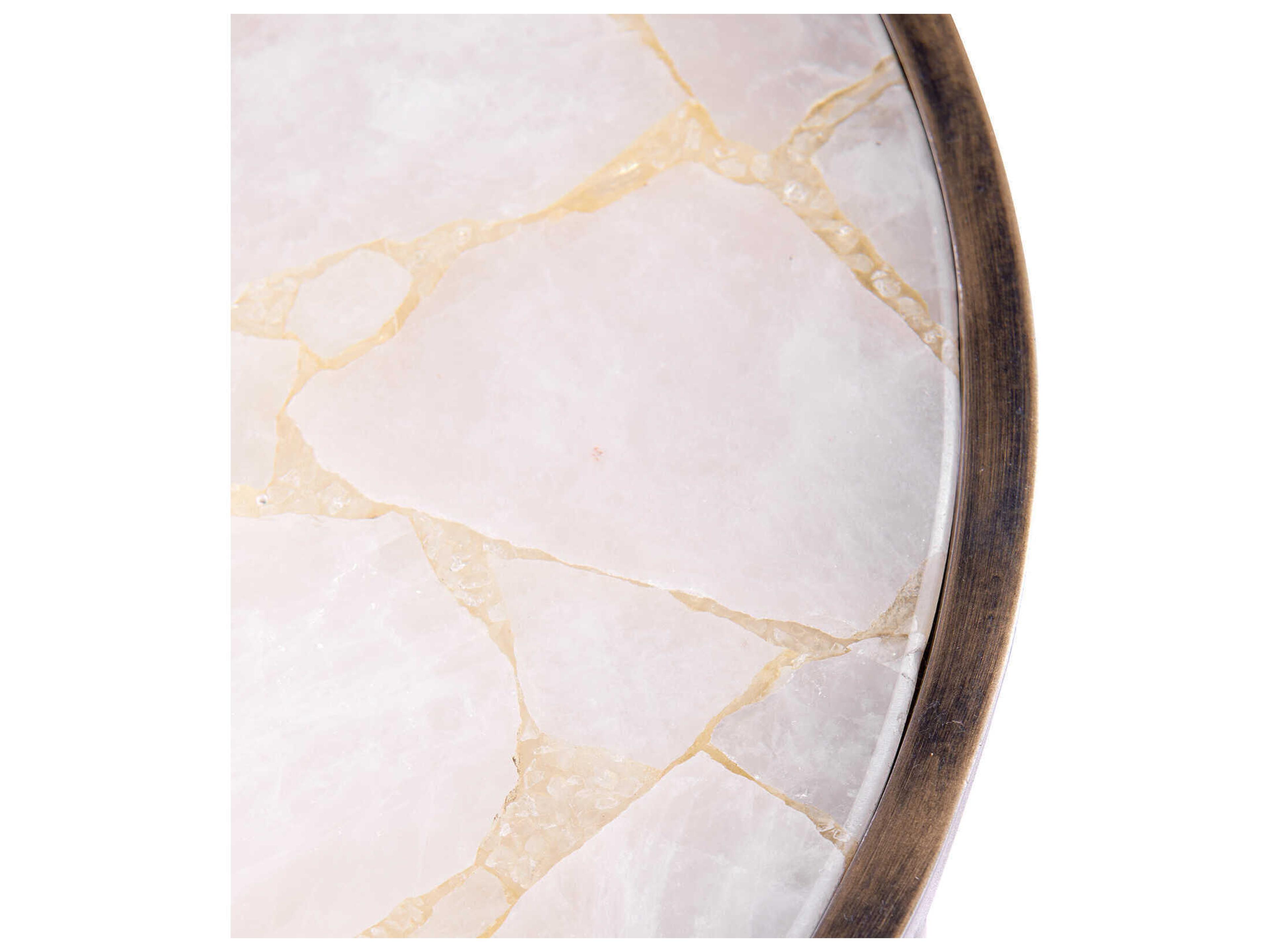 Villa & House Round Stone Antique Brass End Table