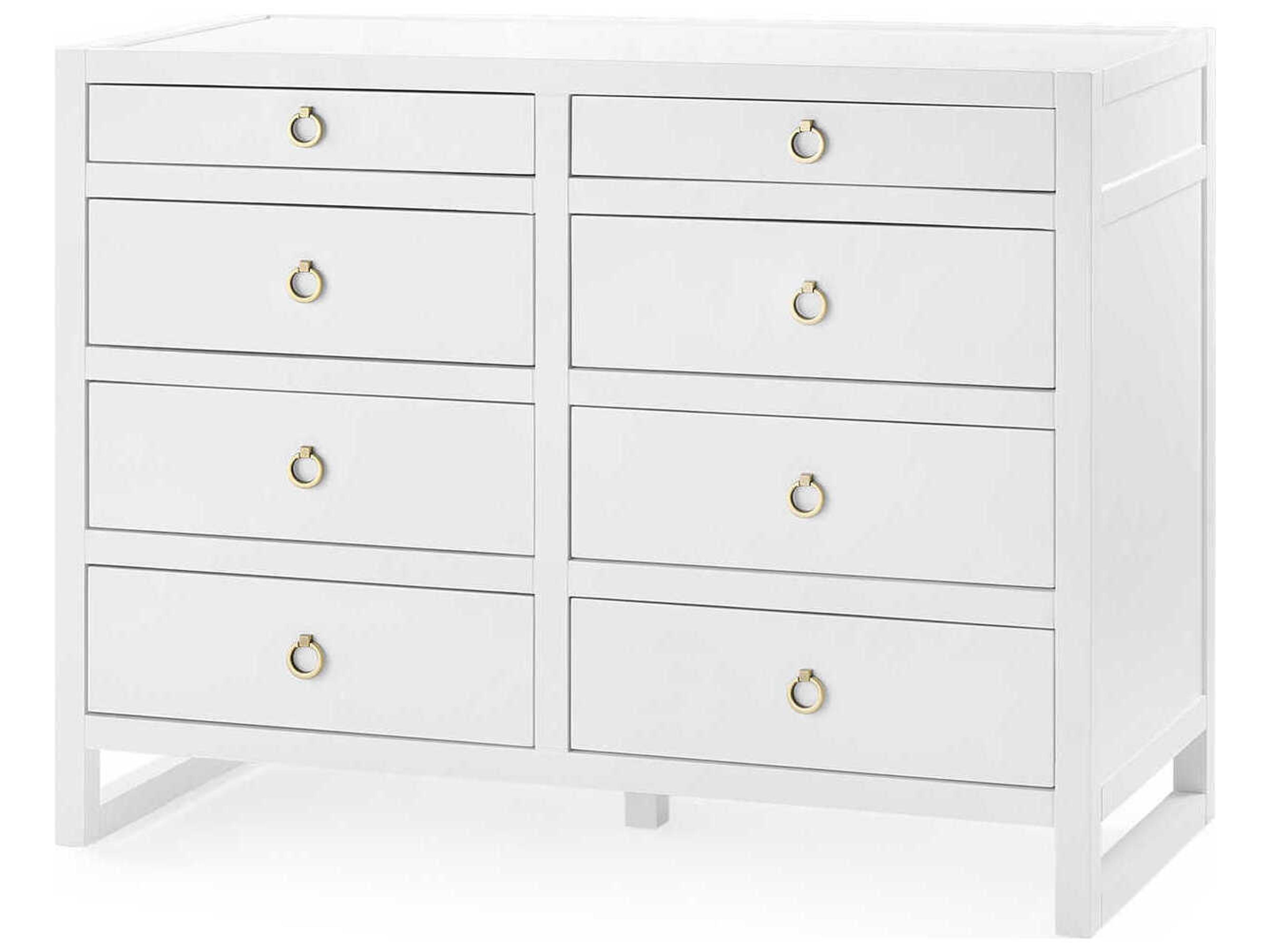 Jacqui 4-Drawer Nightstand in White Lacquered Wood with Gold Ring Pulls