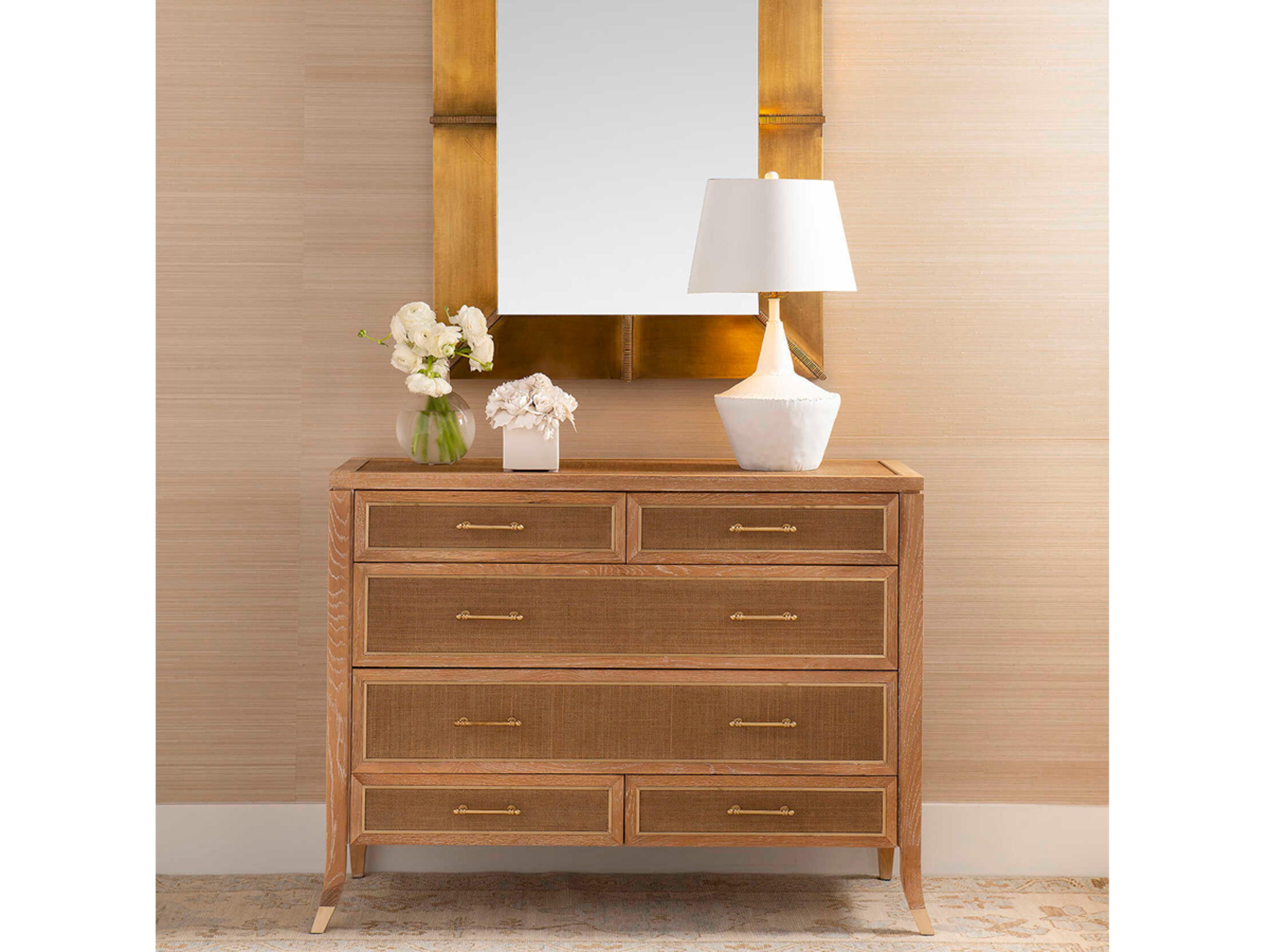 Villa & House Paulina 6-Drawers Brown Oak Wood Double Dresser