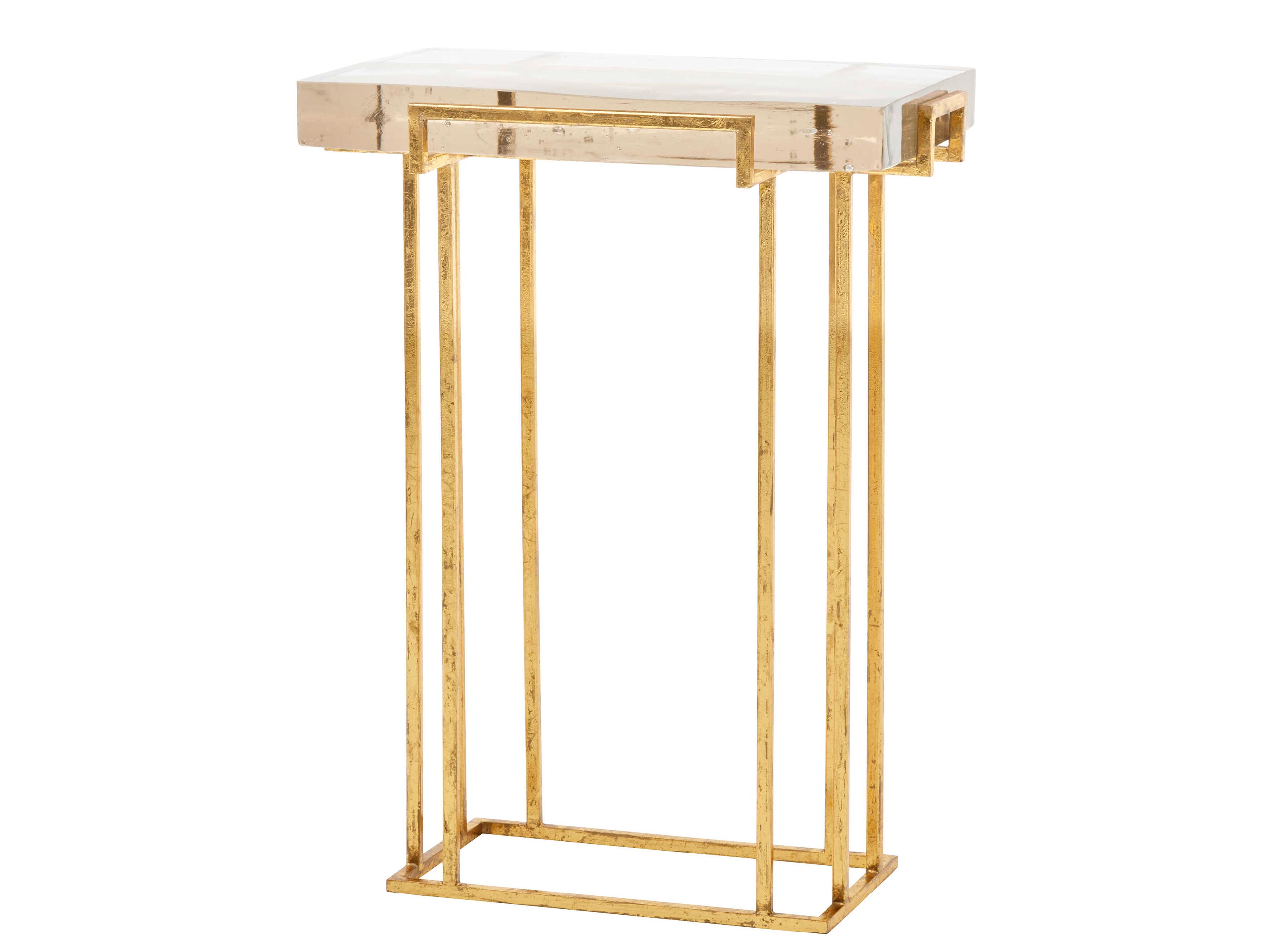 Rectangular Glass Gold Leaf End Table