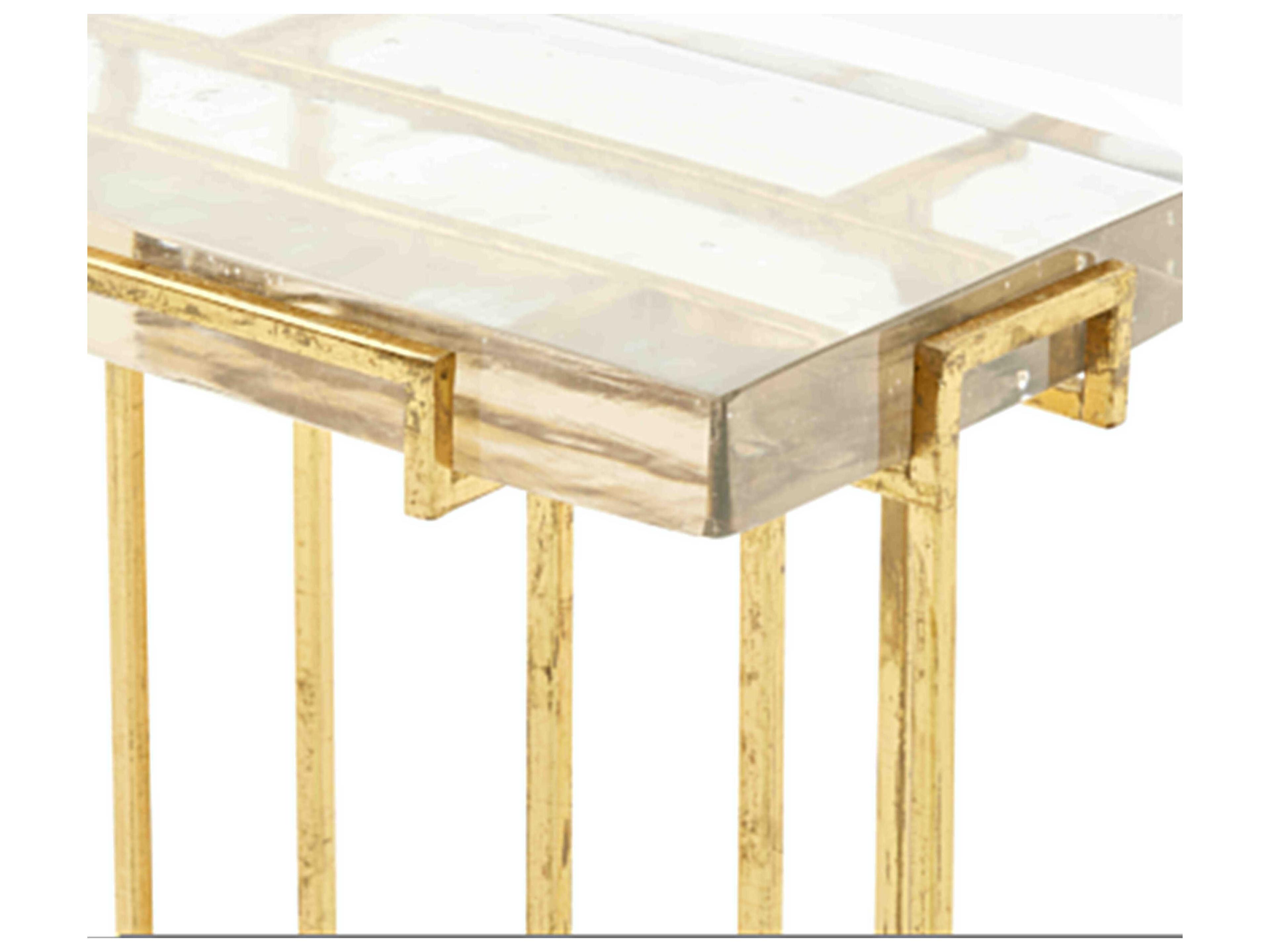 Villa & House Rectangular Glass Gold Leaf End Table