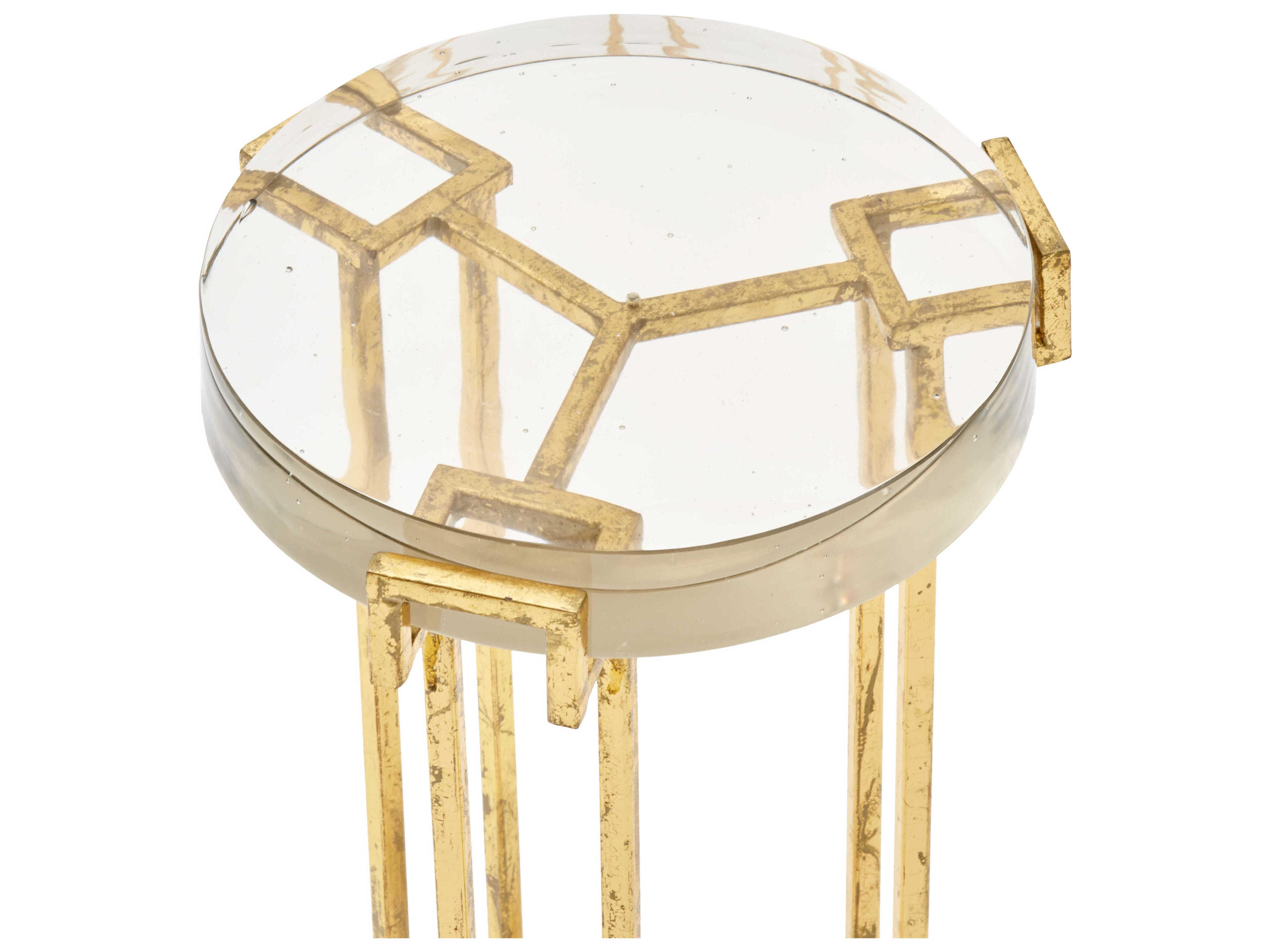 Villa & House Round Glass Gold Leaf End Table