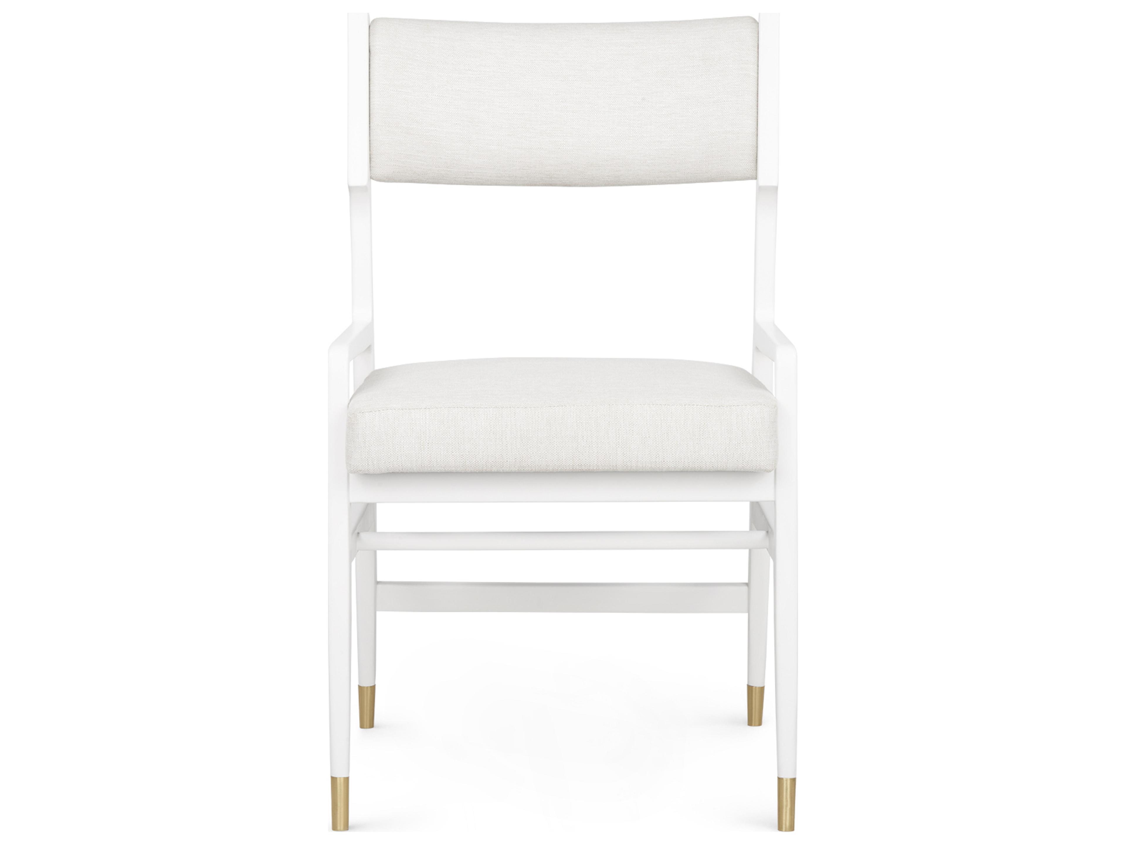Villa & House Renata Mahogany Wood White Upholstered Arm Dining Chair