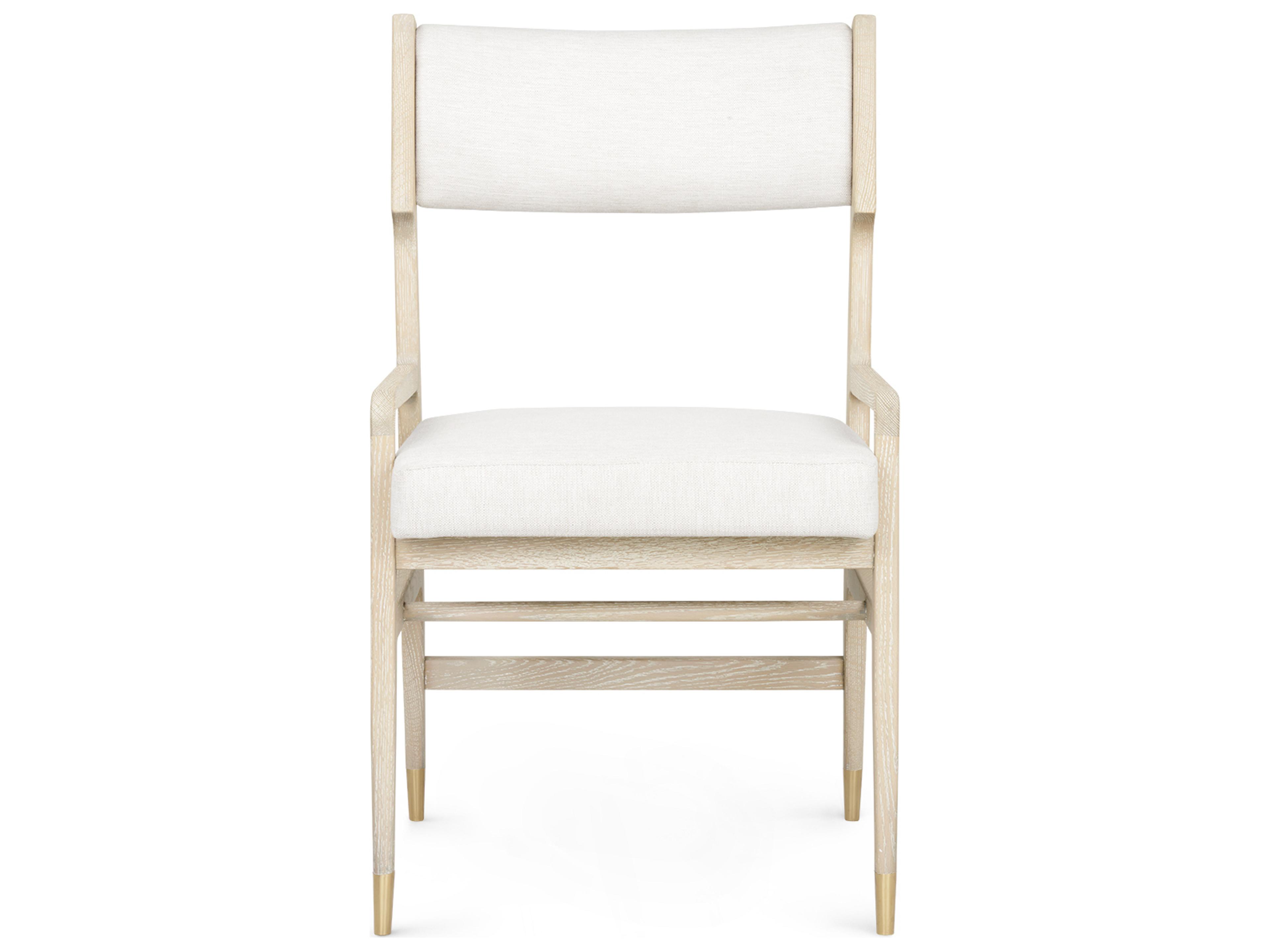 Villa & House Renata Oak Wood Beige Upholstered Arm Dining Chair