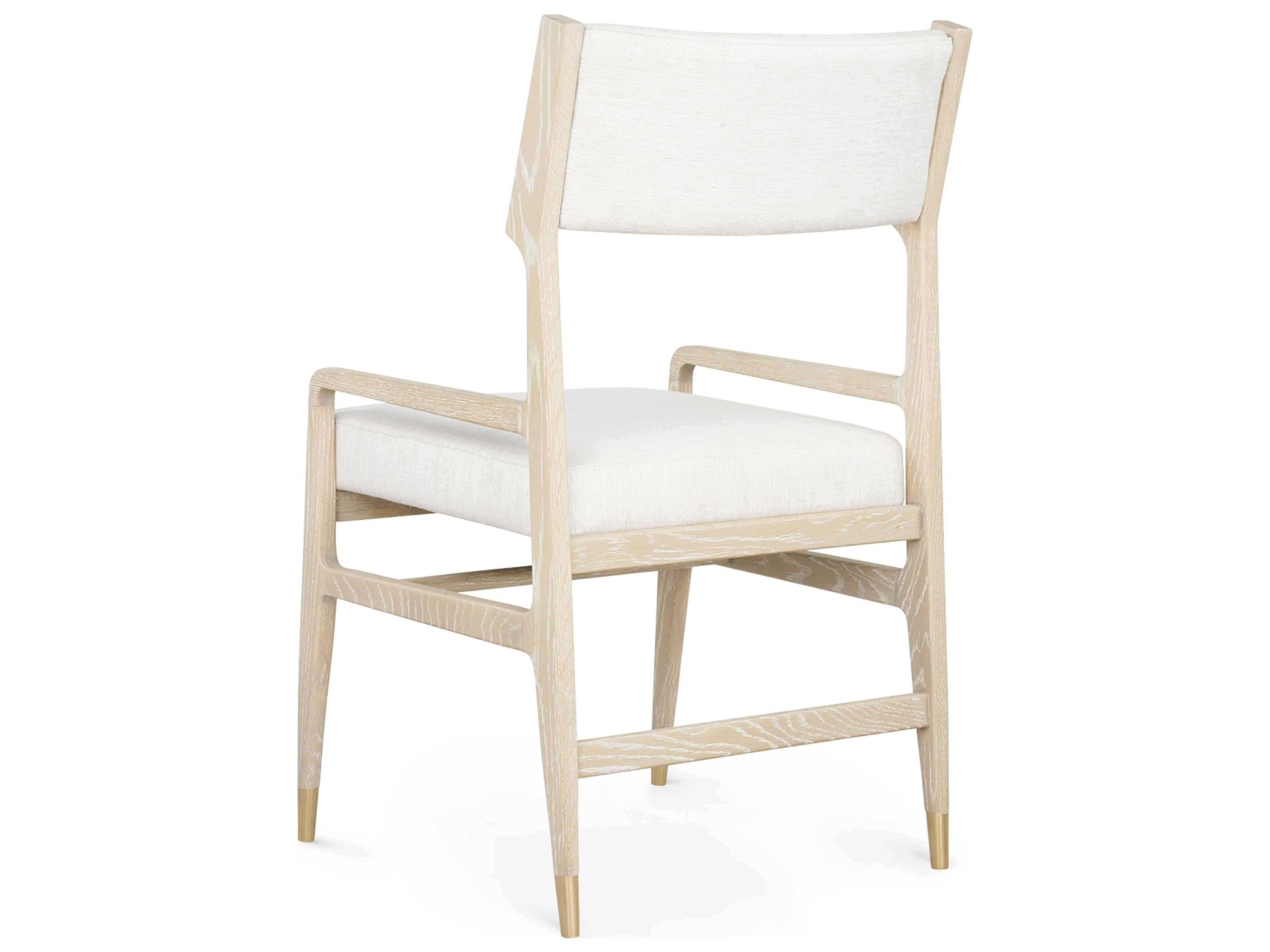 Villa & House Renata Oak Wood Beige Upholstered Arm Dining Chair