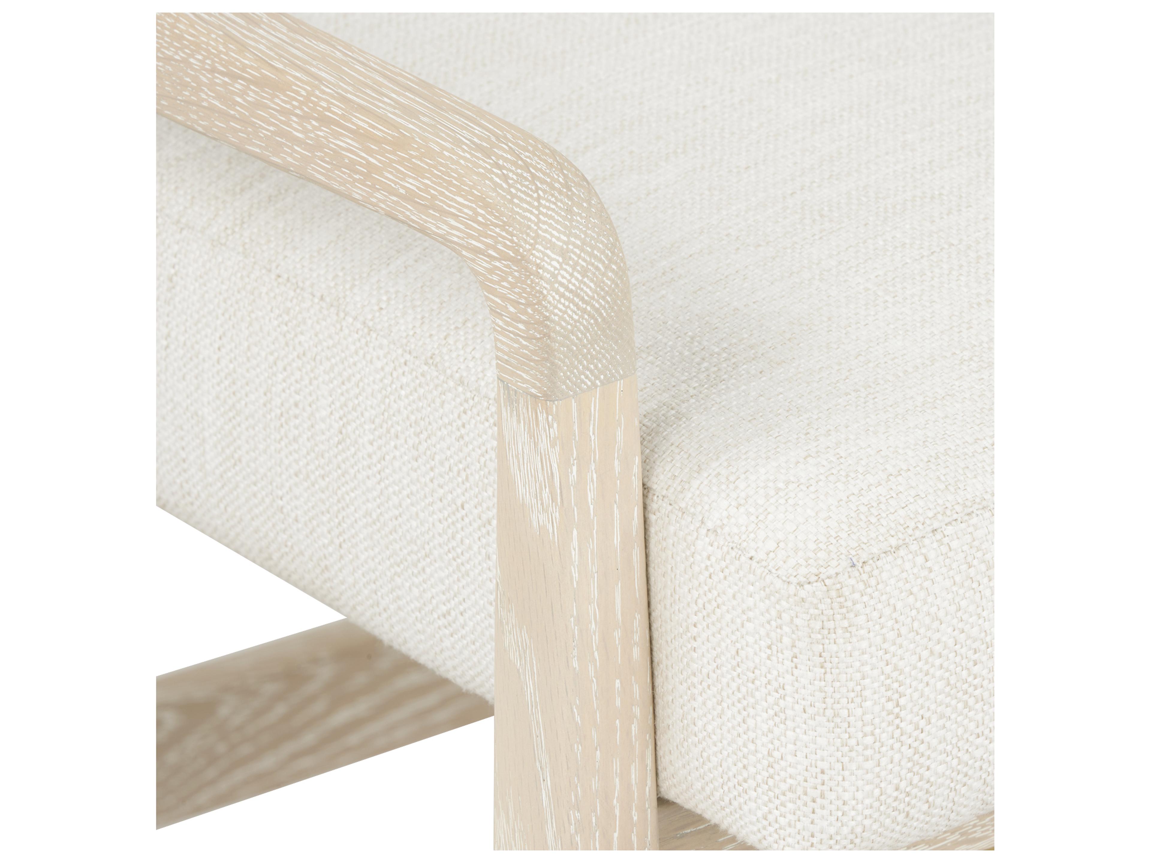 Villa & House Renata Oak Wood Beige Upholstered Arm Dining Chair