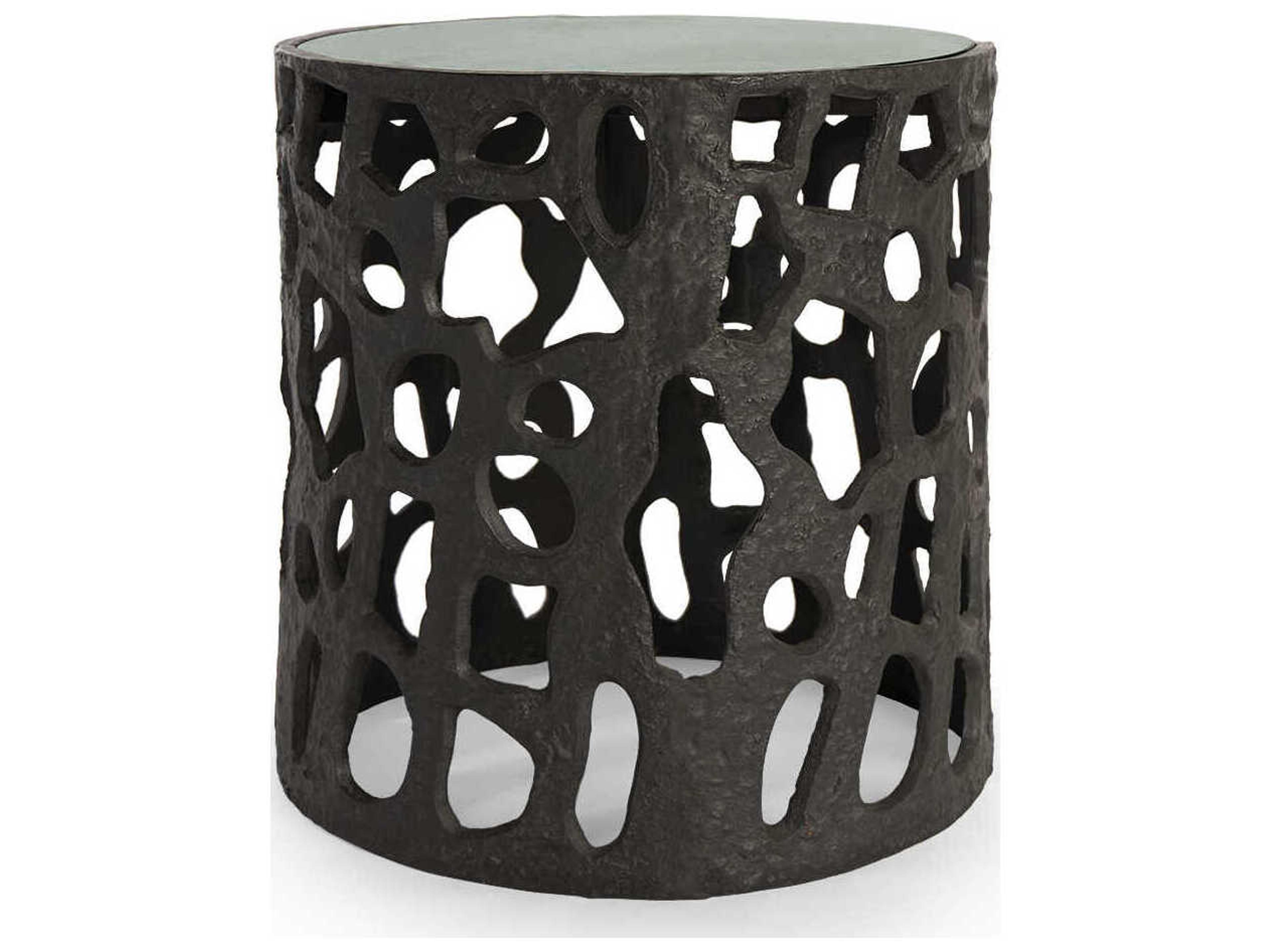 Villa & House Shina Round Marble Blackened Bronze End Table