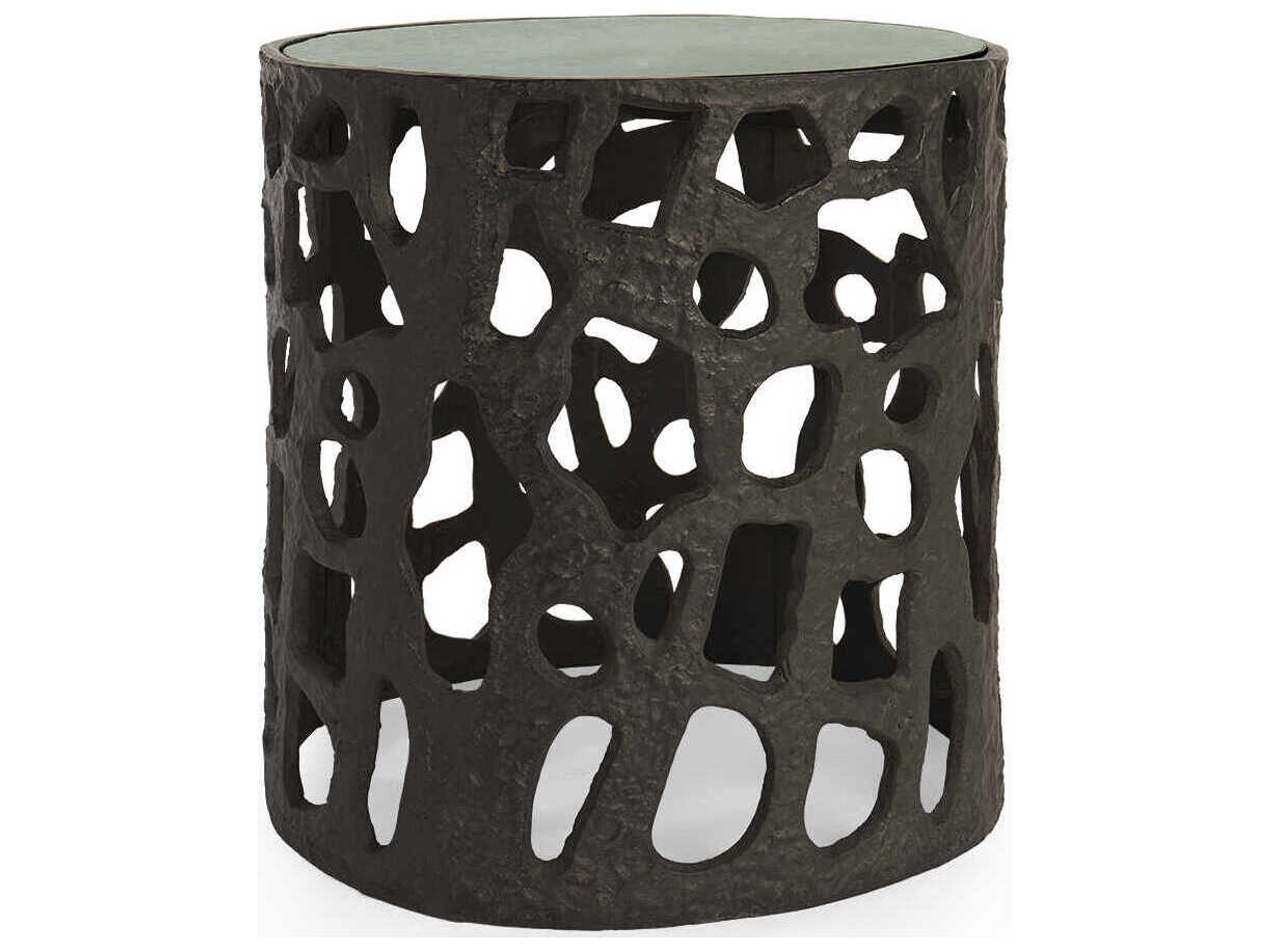 Villa & House Shina Round Marble Blackened Bronze End Table