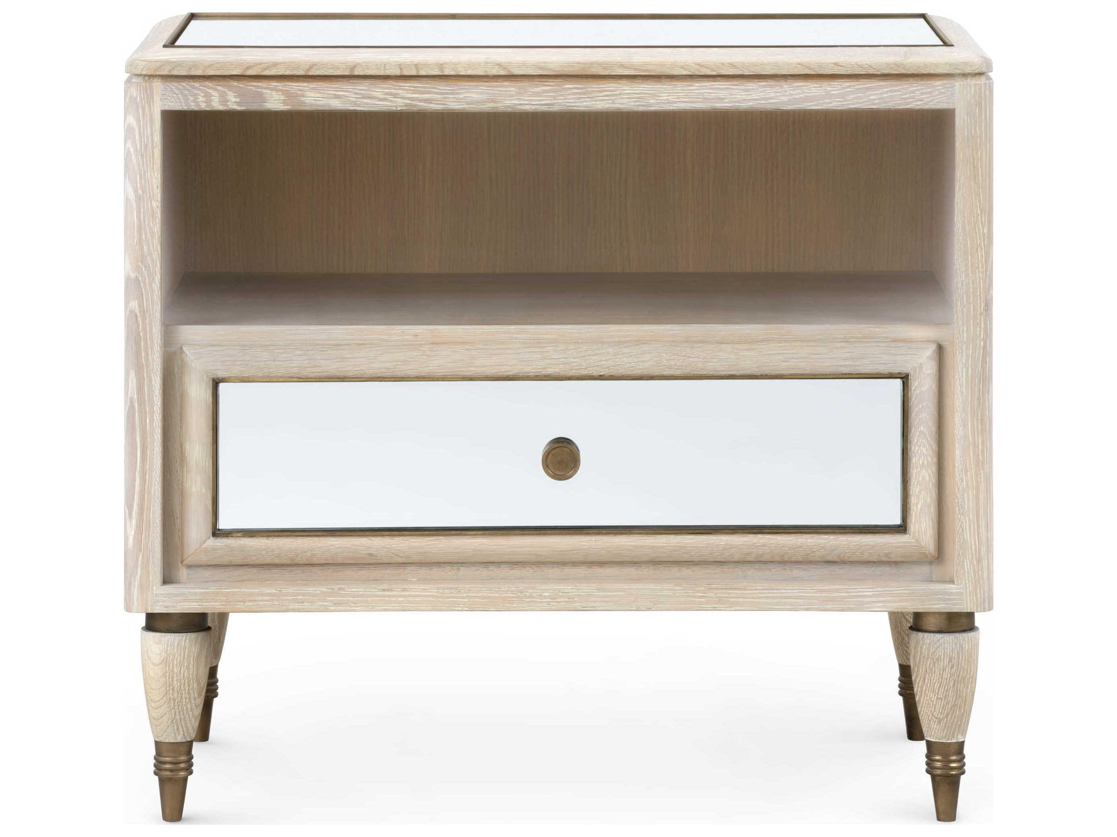 1-Drawer Brown Oak Wood Nightstand