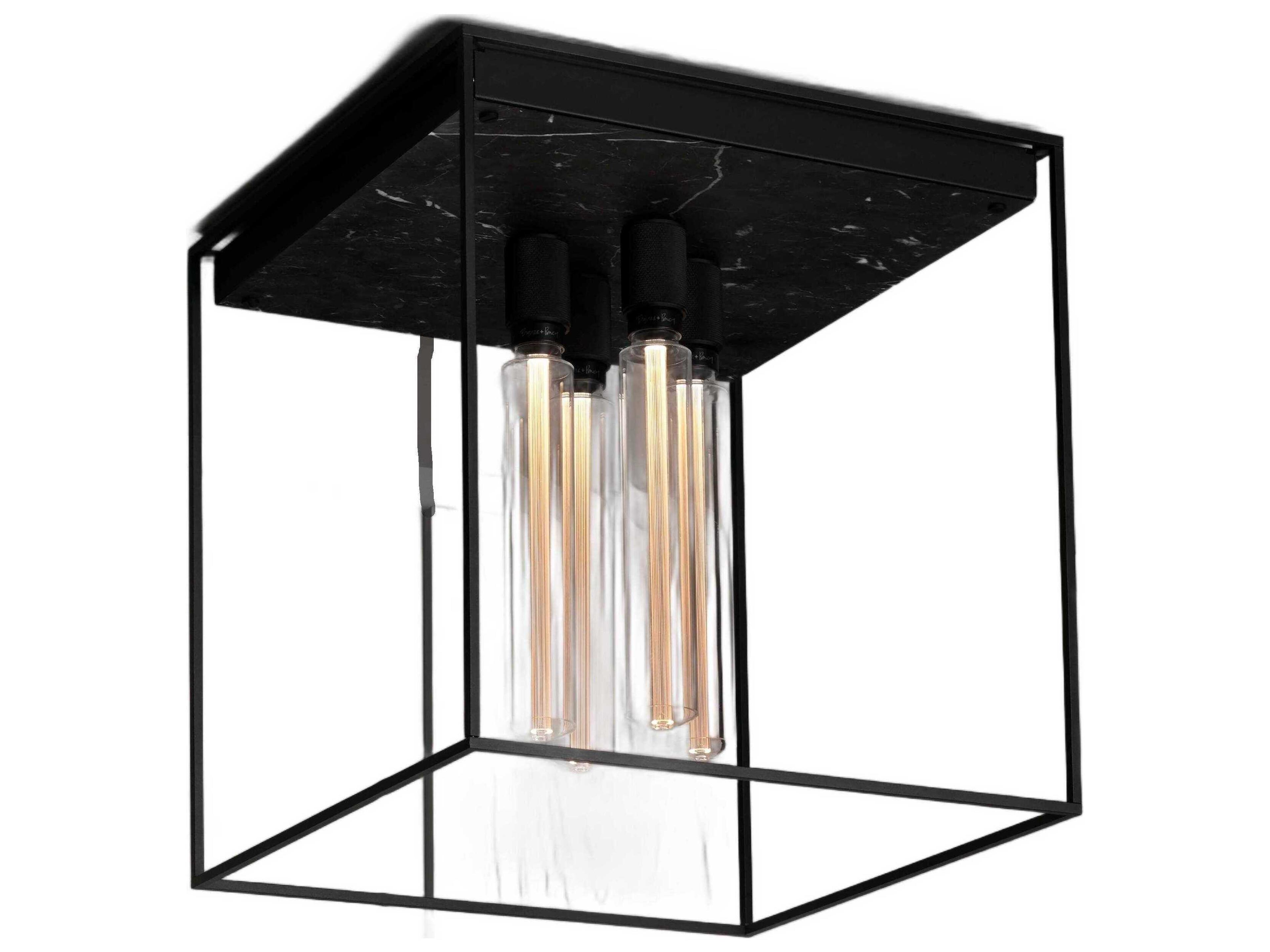 Caged 4-Light Black Marble Flush Mount