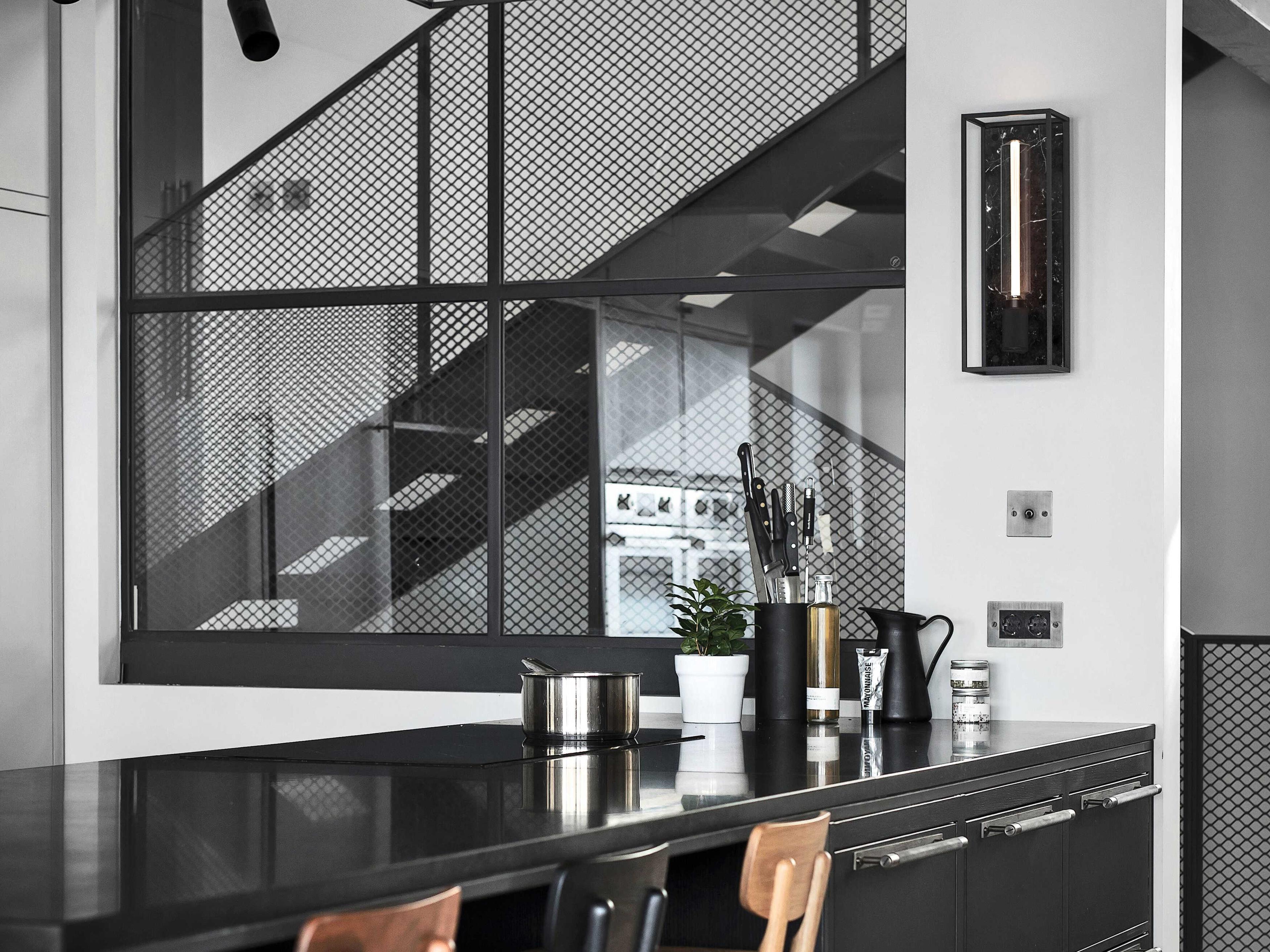 Buster + Punch Caged 1-Light Black Marble Wall Sconce