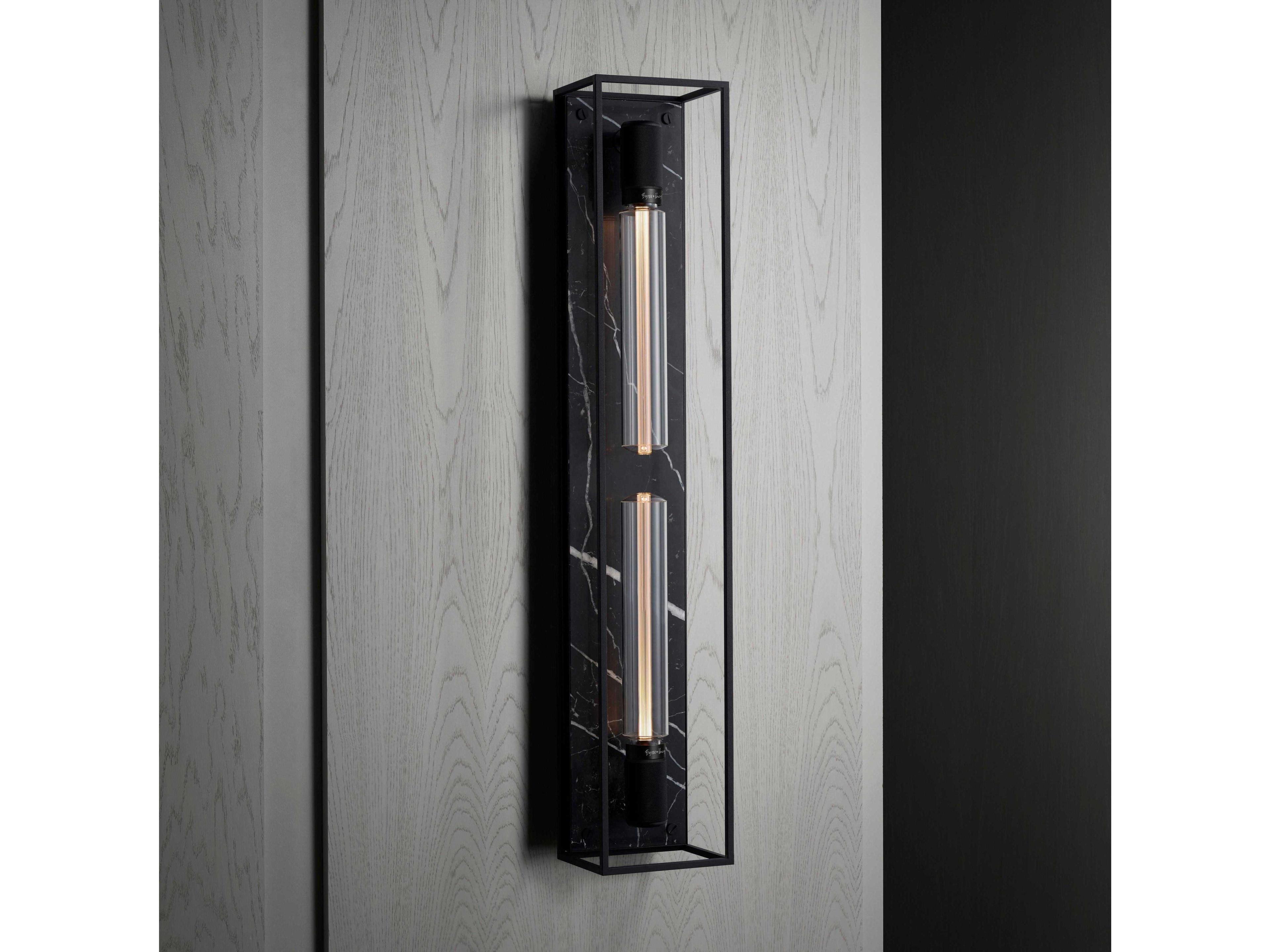 Buster + Punch Caged 2-Light Black Marble Wall Sconce
