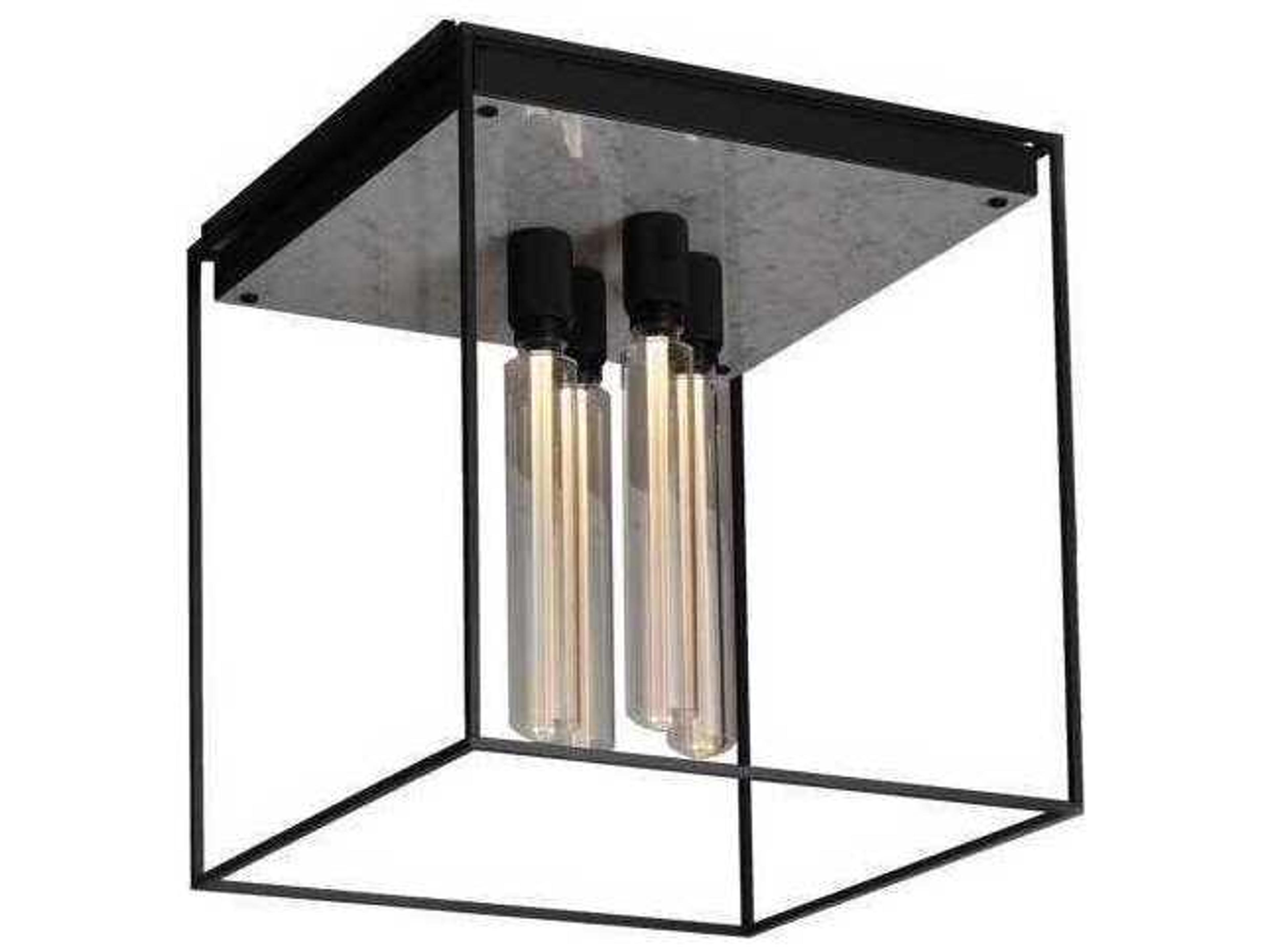 Caged 4-Light White Marble Black Flush Mount