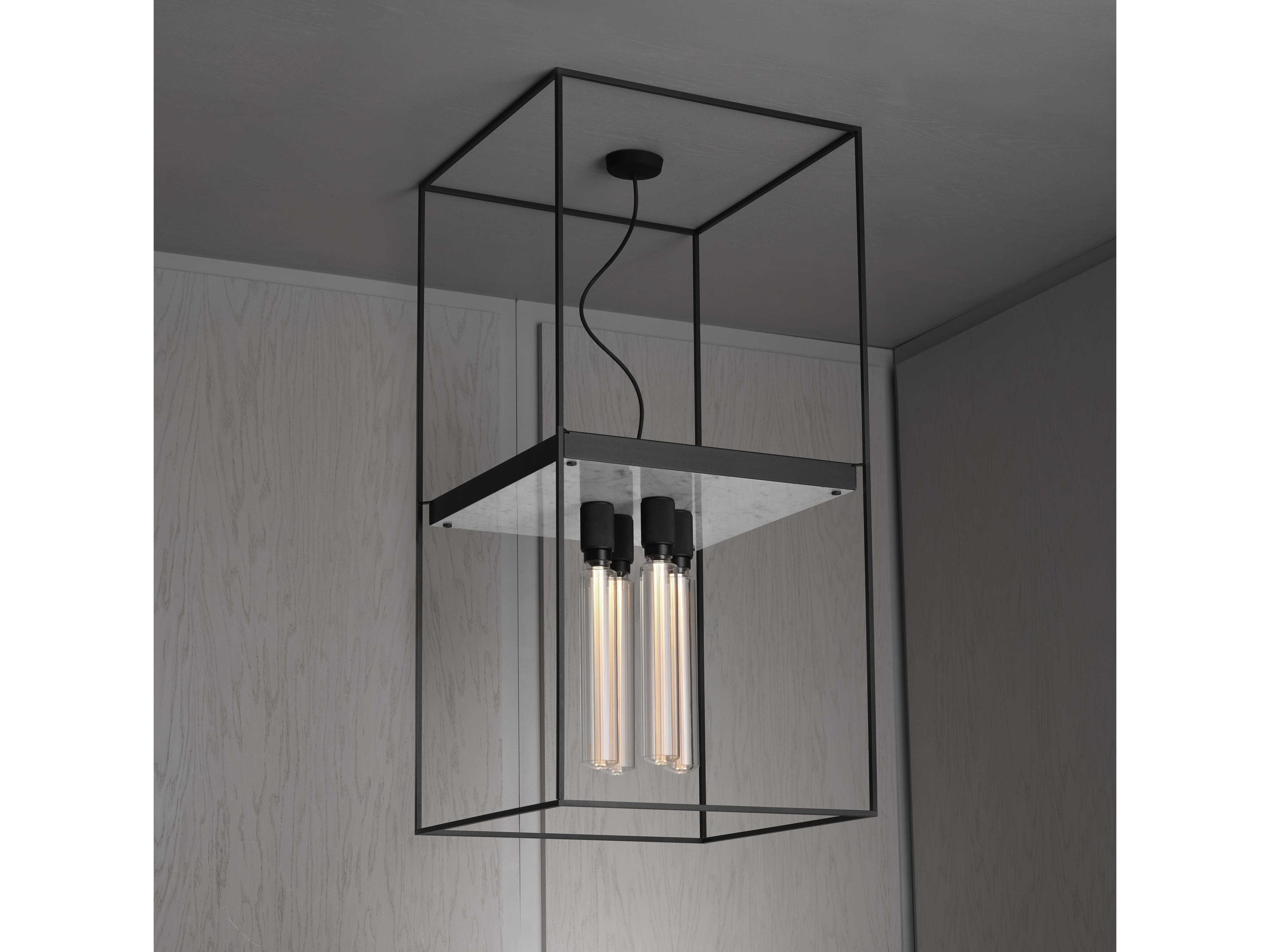 Buster + Punch Caged 4-Light White Marble Black Flush Mount
