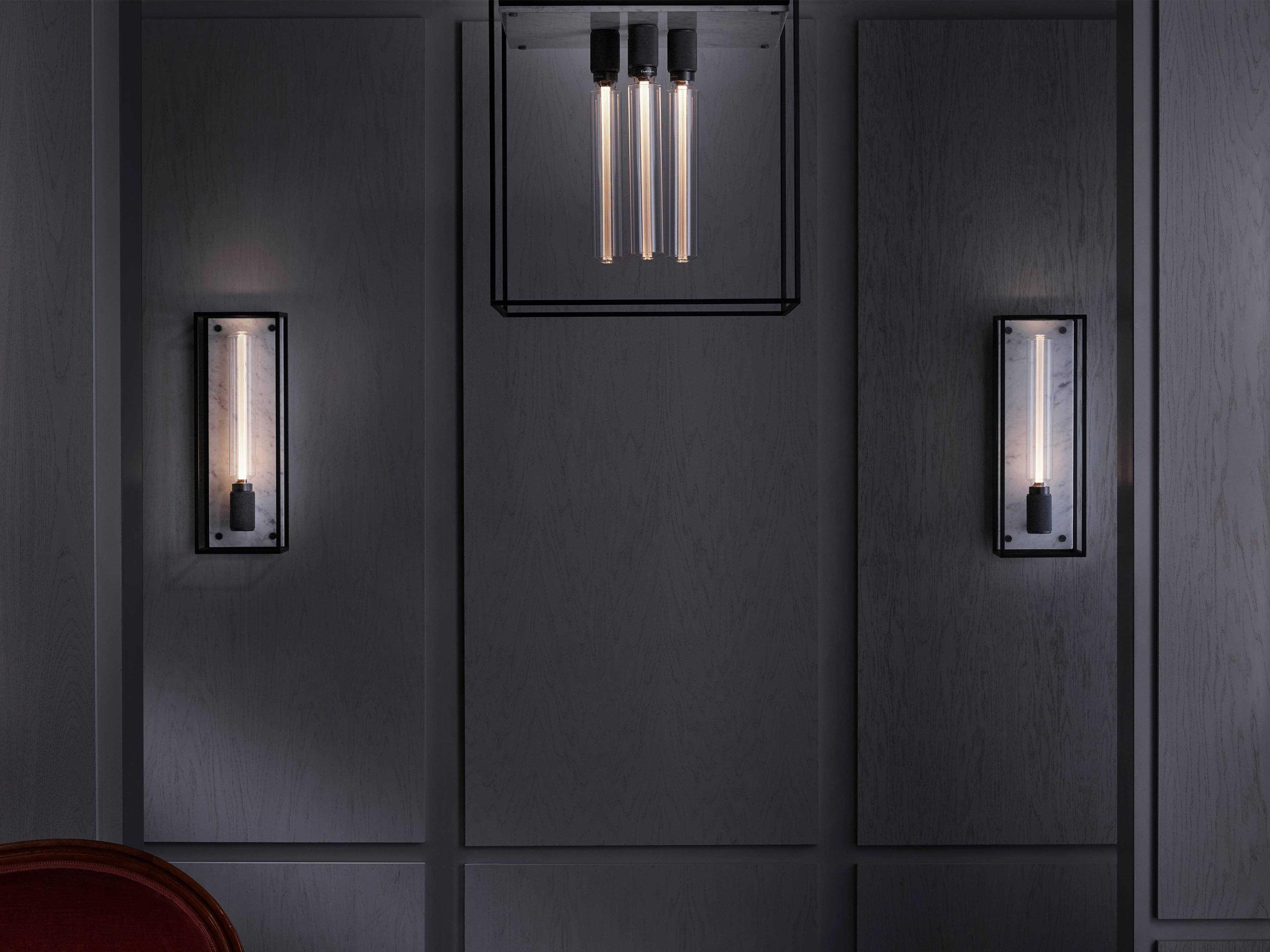 Buster + Punch Caged 4-Light White Marble Black Flush Mount