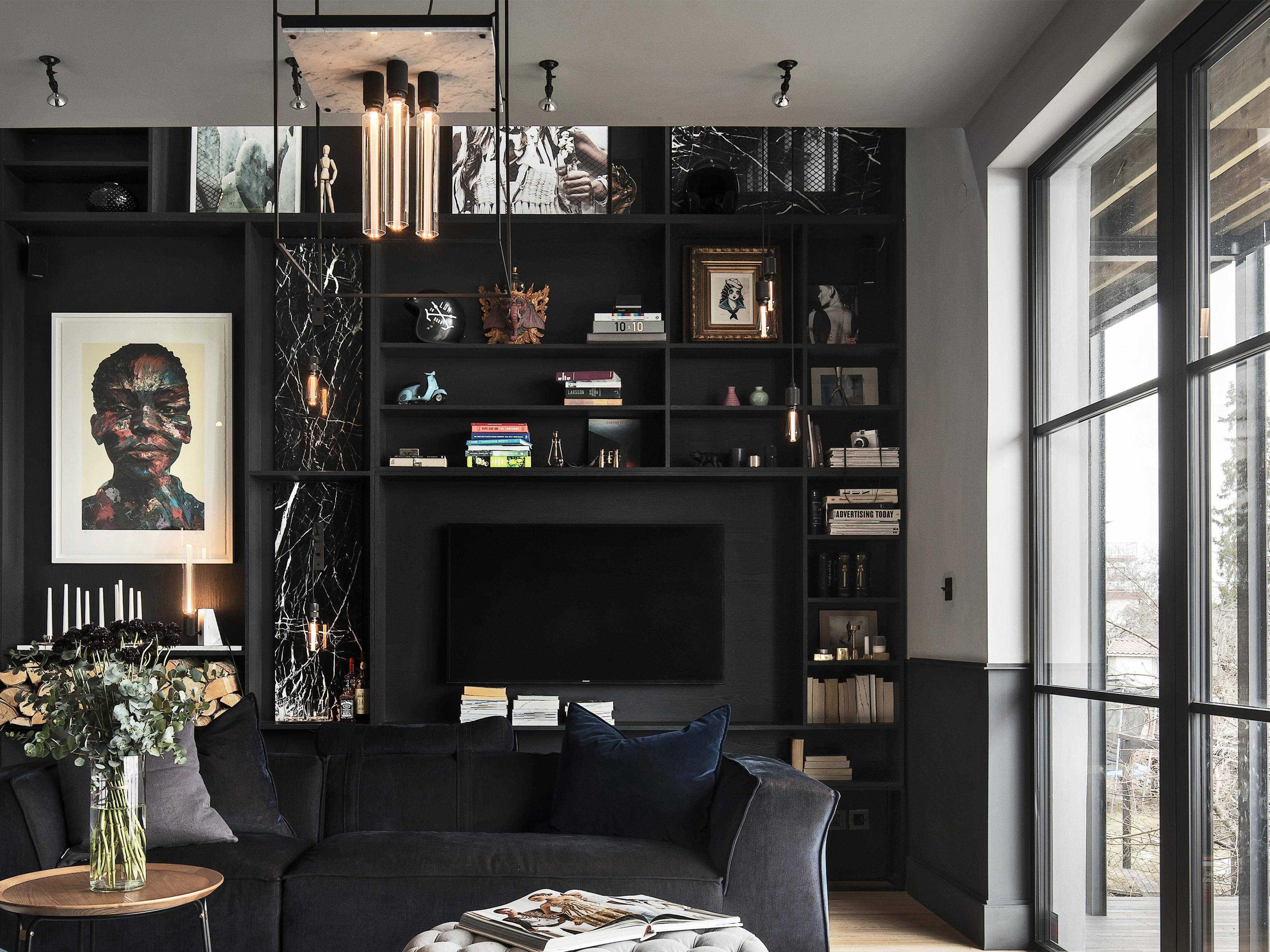 Buster + Punch Caged 4-Light White Marble Black Flush Mount