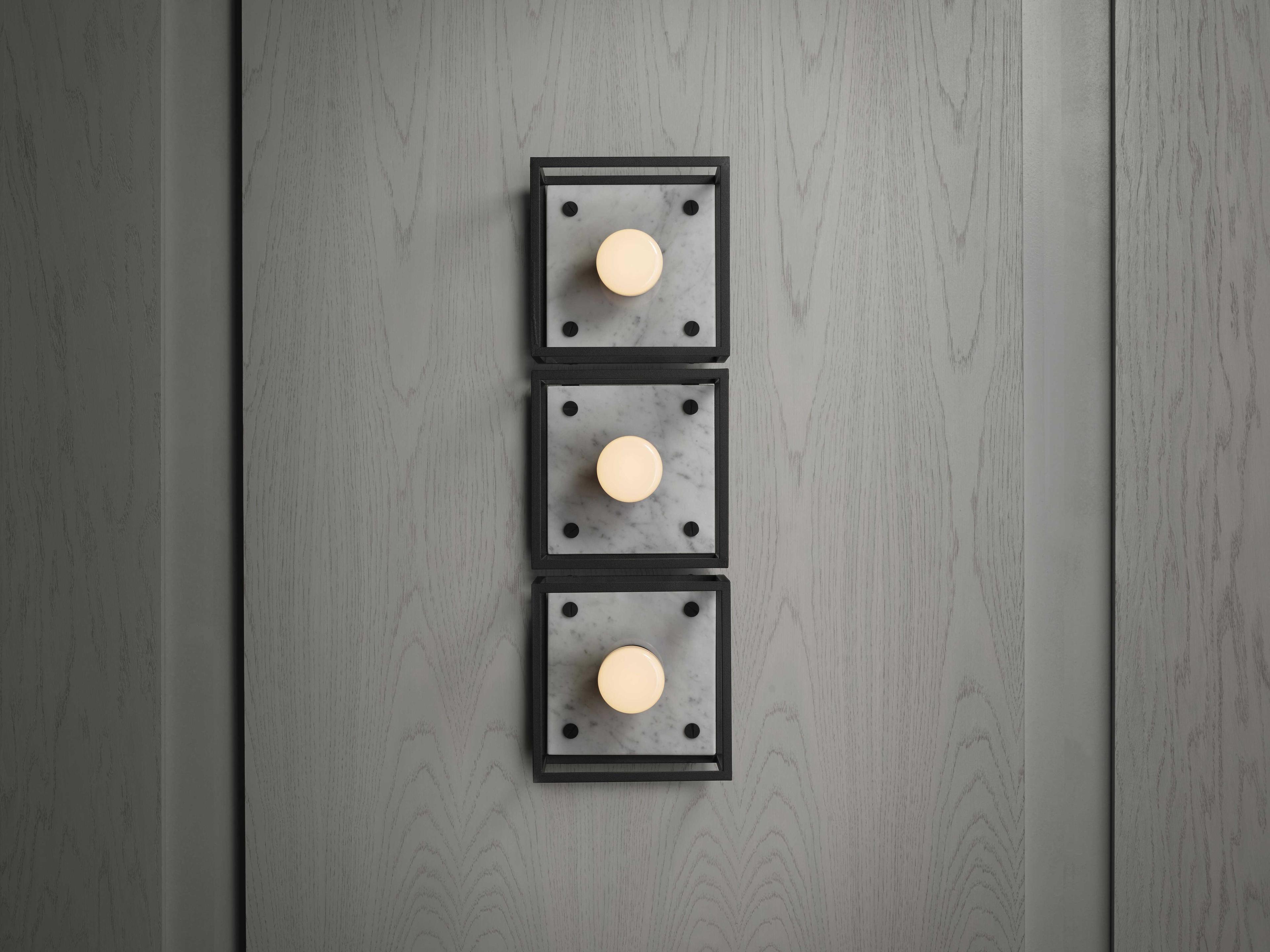 Buster + Punch Caged 1-Light White Marble Black Flush Mount