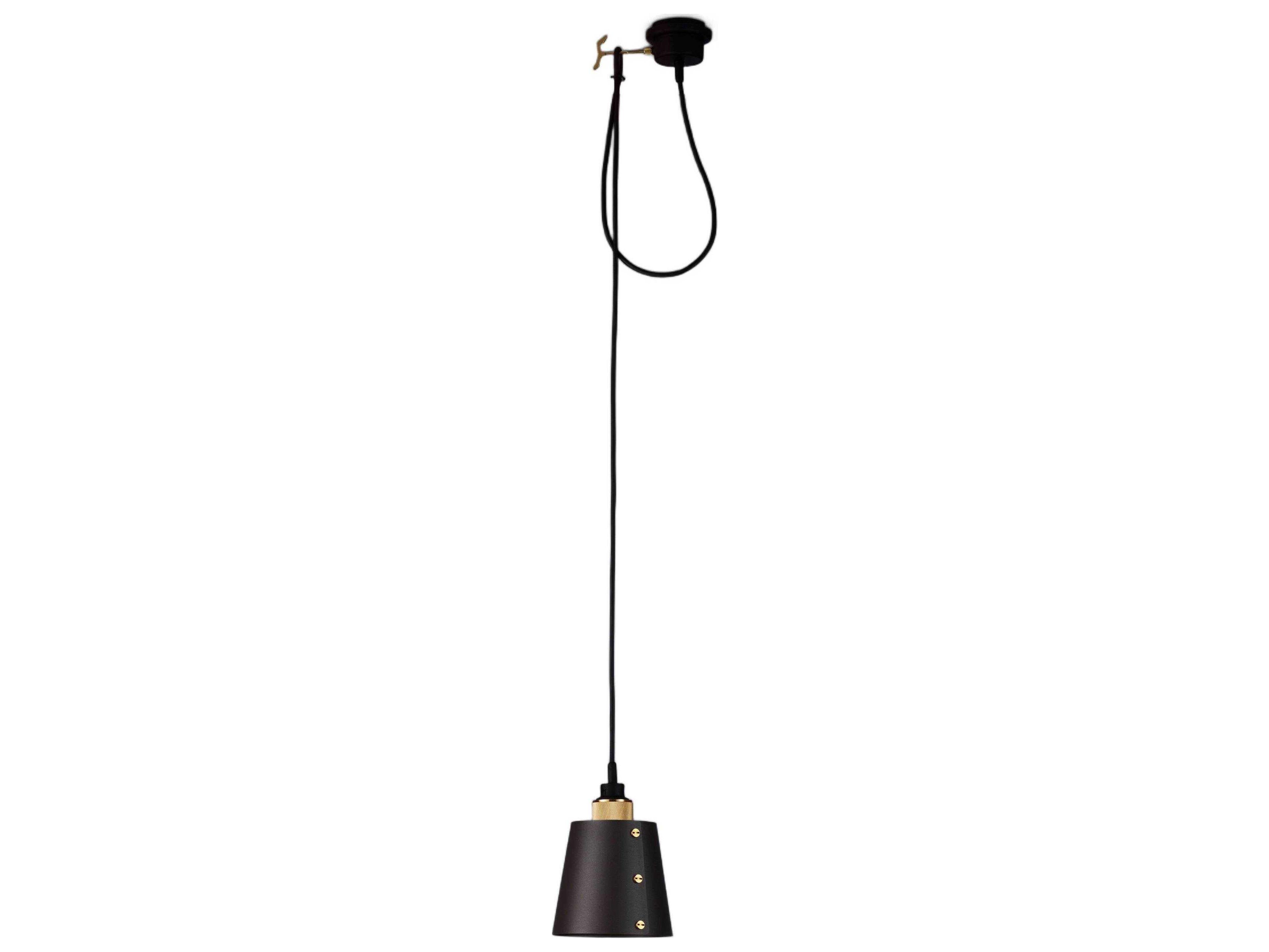 Hooked 1-Light Brass Black Mini Pendant