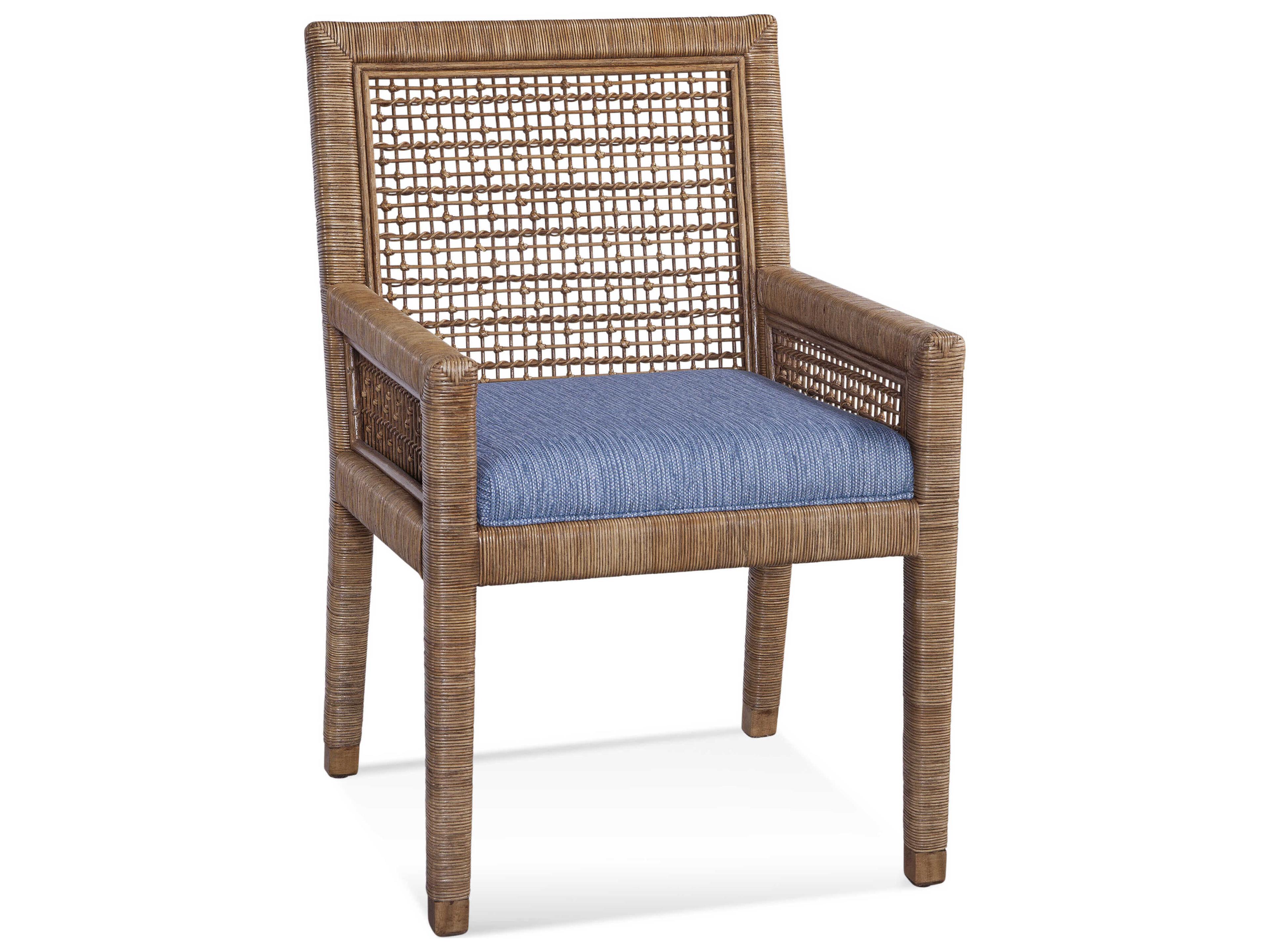 Pine Isle Rattan Brown Upholstered Arm Dining Chair