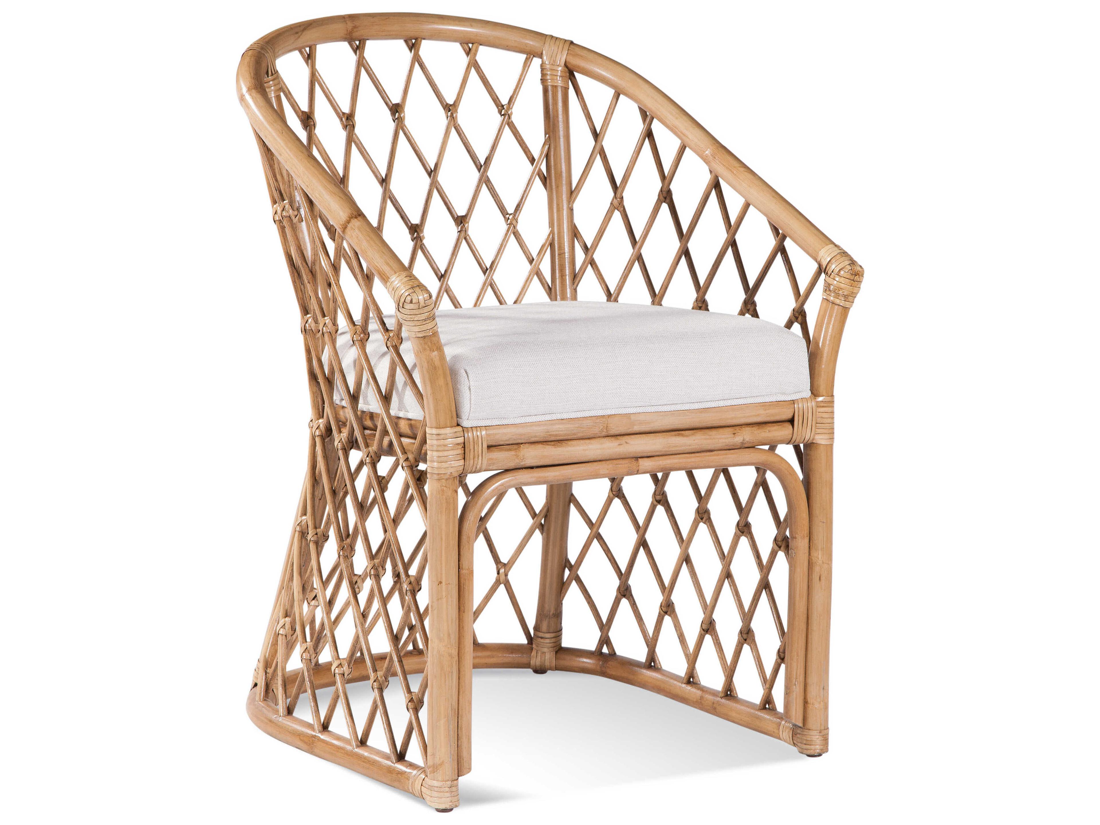 Kent Rattan Brown Upholstered Arm Dining Chair