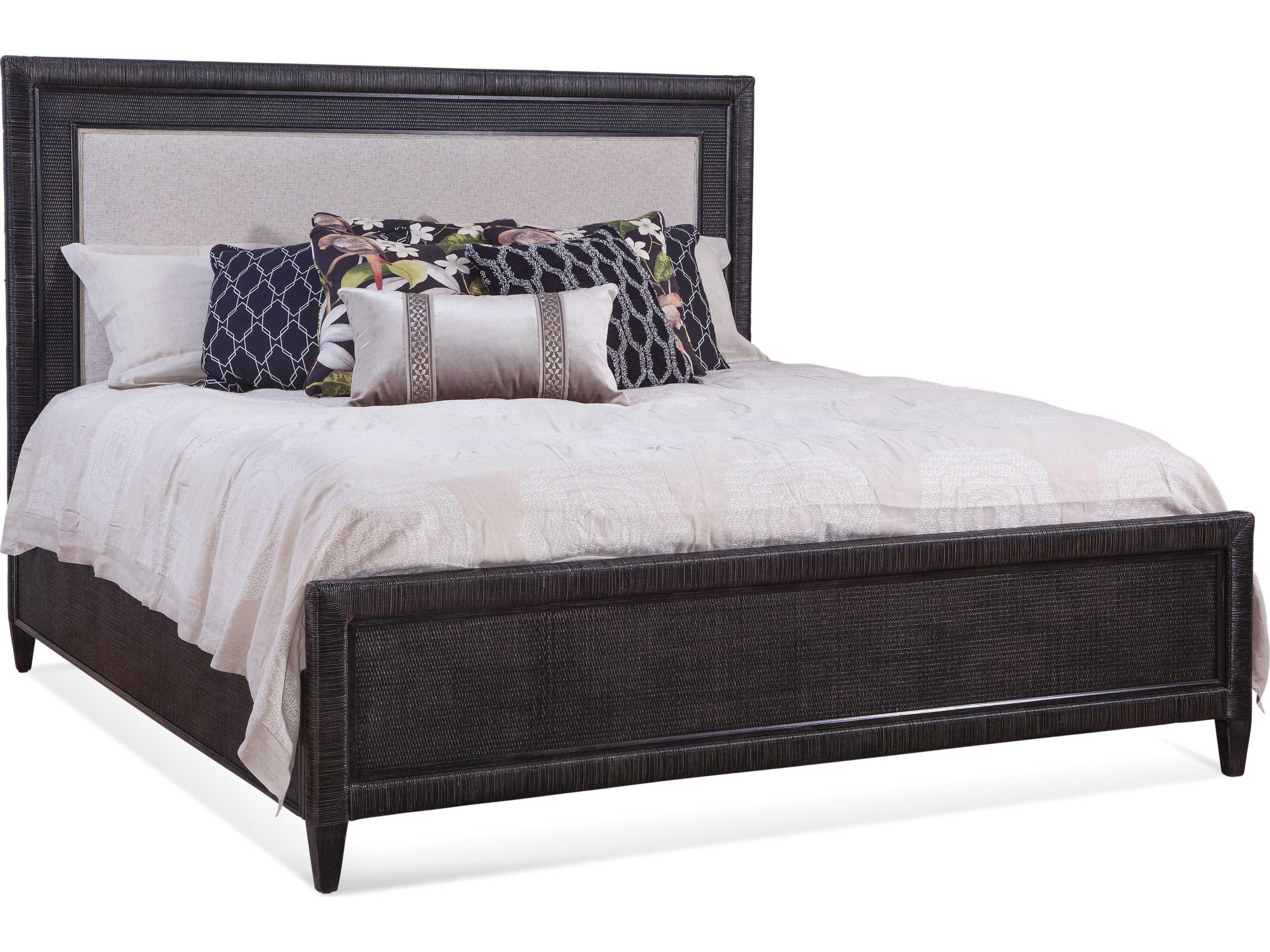 Sabal Bay Black Rattan Upholstered Queen Panel Bed