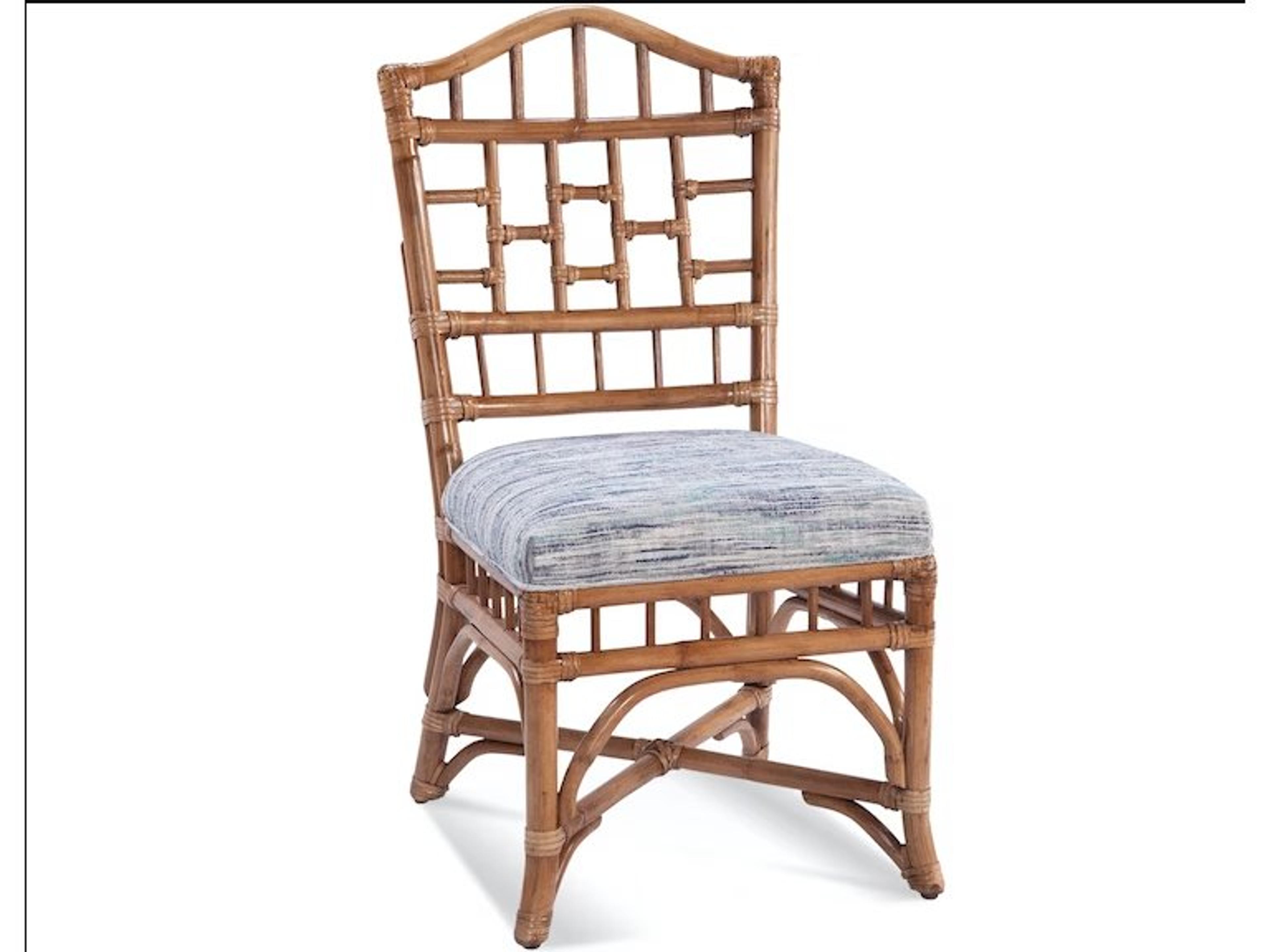 Chippendale Rattan Brown Upholstered Side Dining Chair