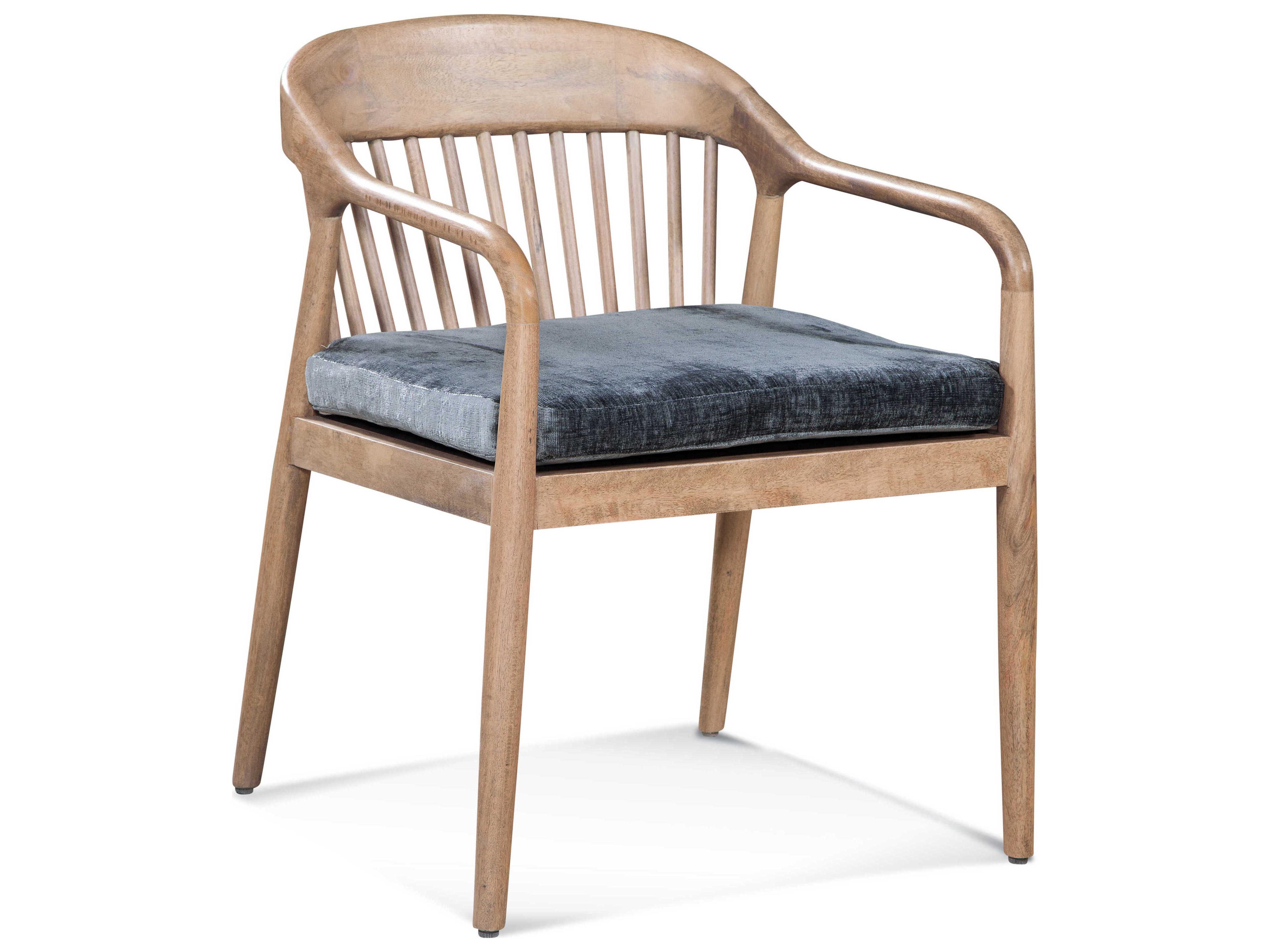 Guinevere Mango Wood Brown Velvet Upholstered Arm Dining Chair