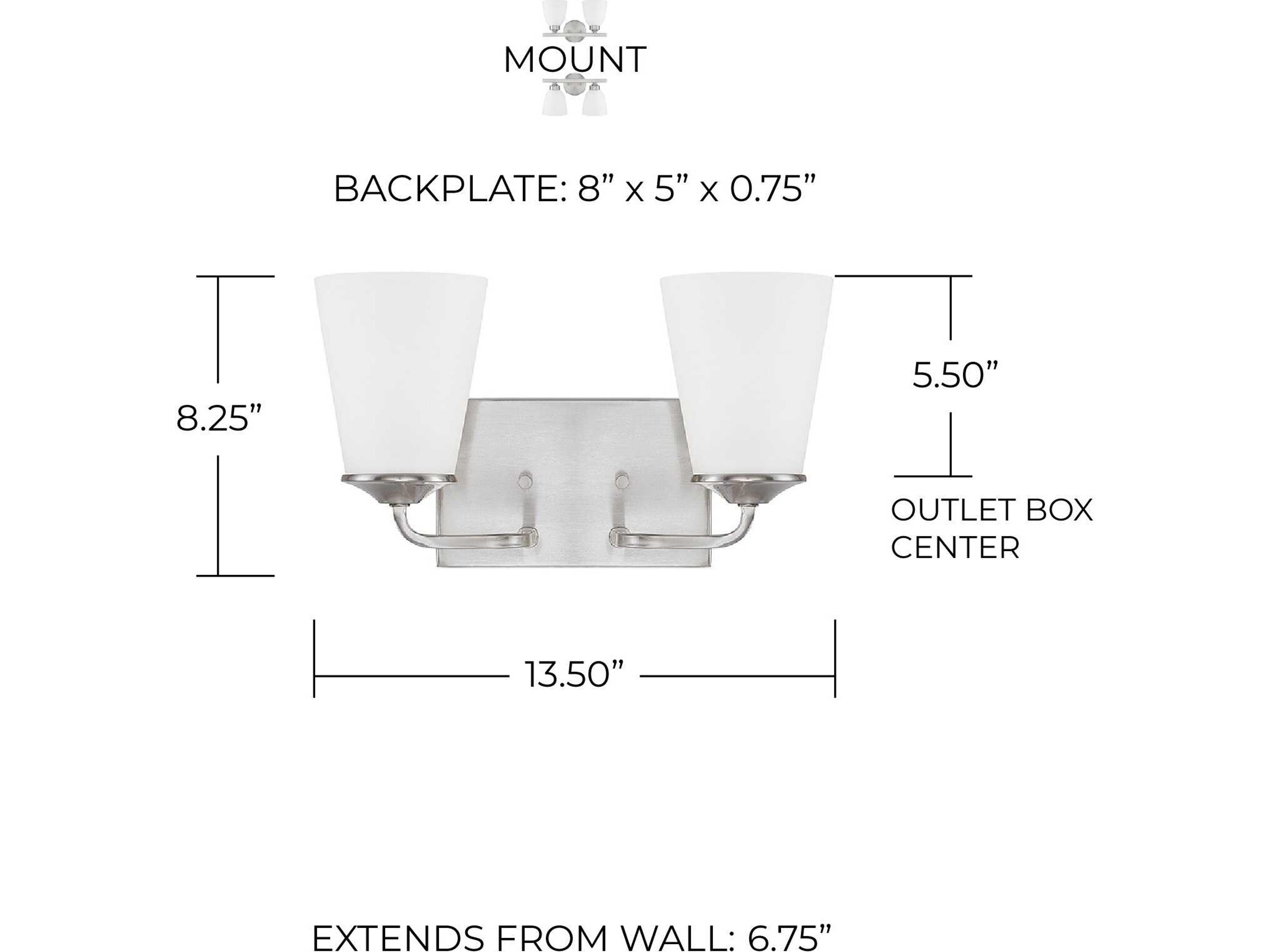 Capital Lighting Braylon 2-Light Brushed Nickel Glass Vanity Light