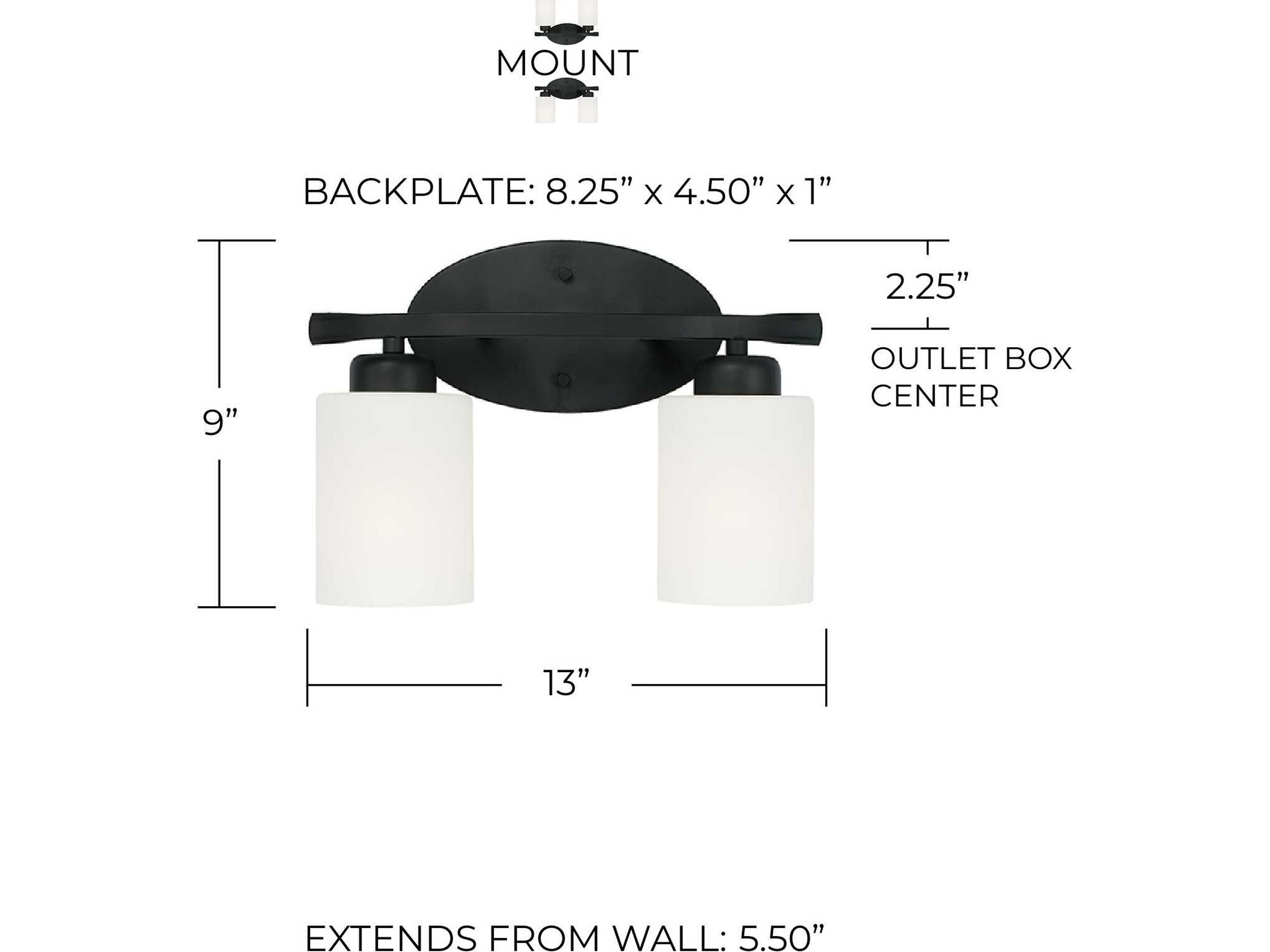 Capital Lighting Dixon 2-Light Matte Black Glass Vanity Light