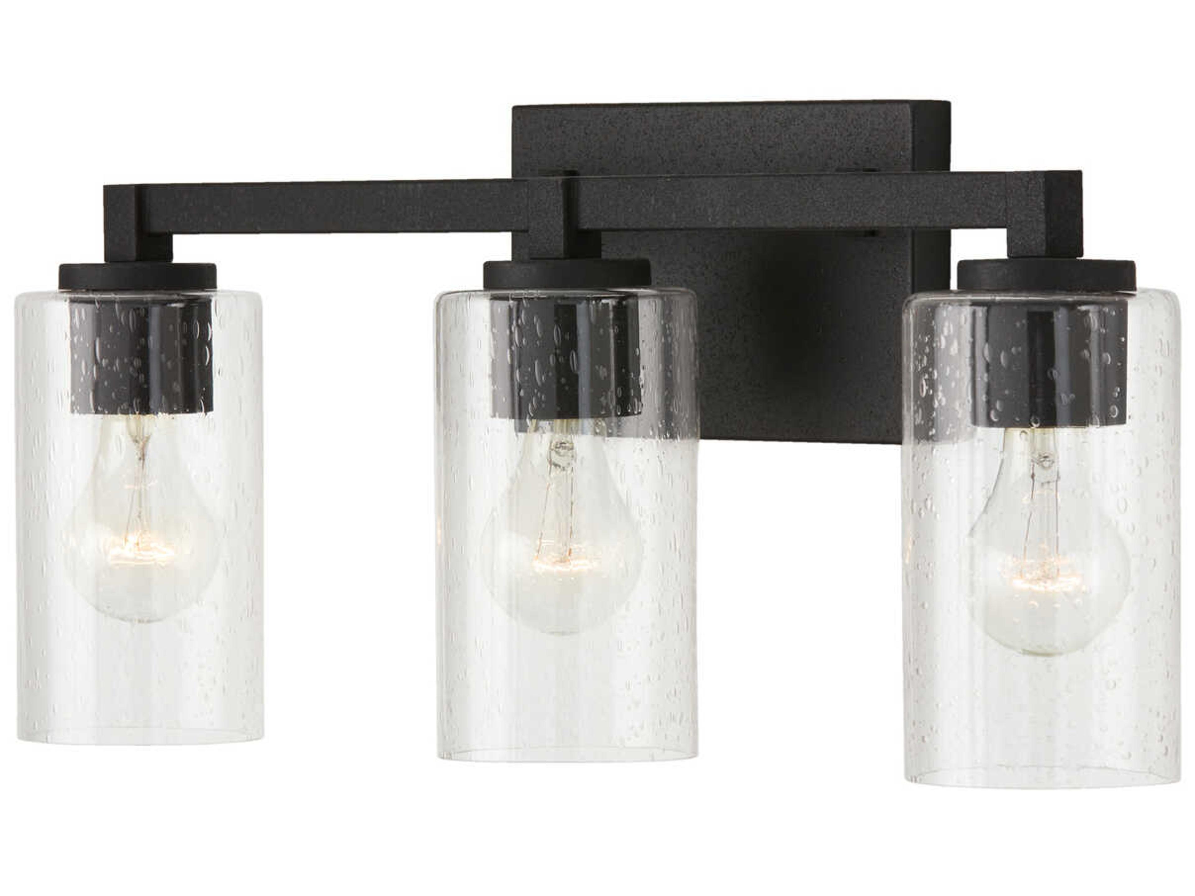 Capital Lighting Ravenwood 3-Light Black Iron Glass Vanity Light