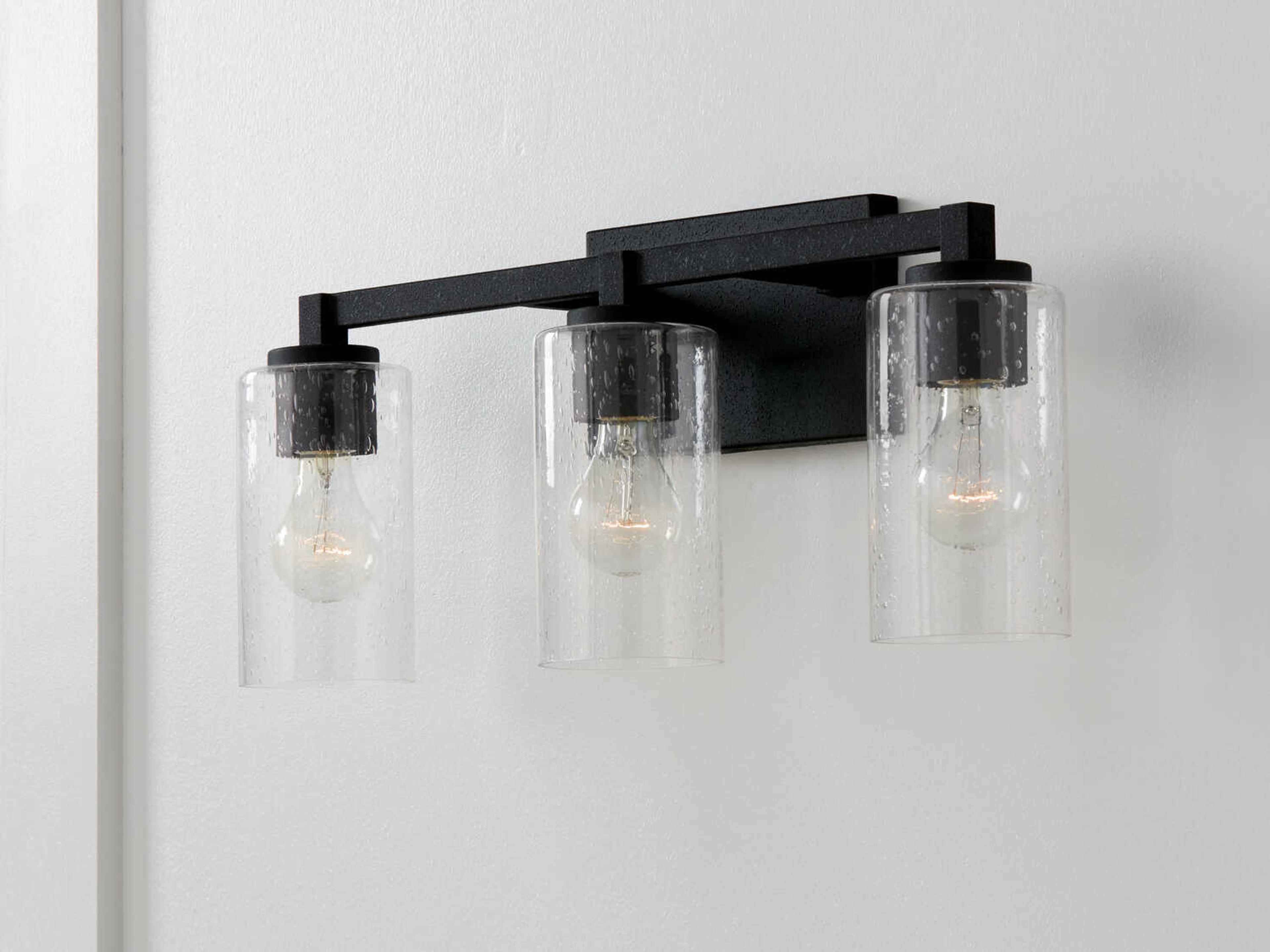 Capital Lighting Ravenwood 3-Light Black Iron Glass Vanity Light